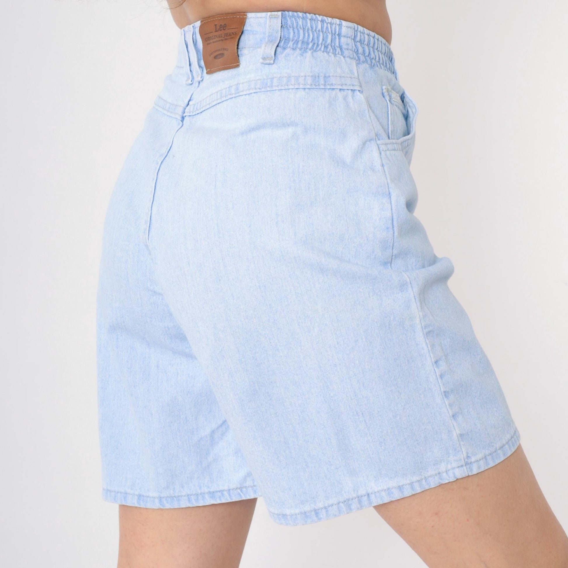 90s Lee Light Blue Denim Shorts High Waist Elastic Smooth Back Small