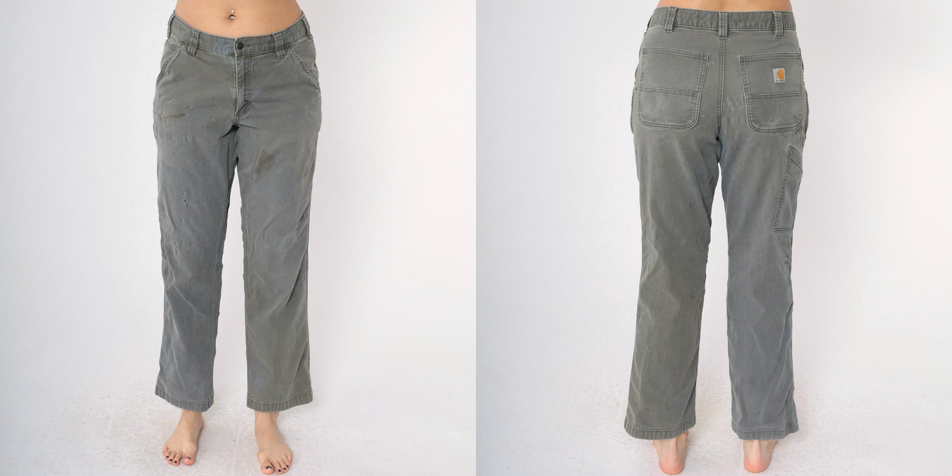 Y2K Carhartt Olive Canvas Work Pants Distressed Straight Leg 32x32 Men's