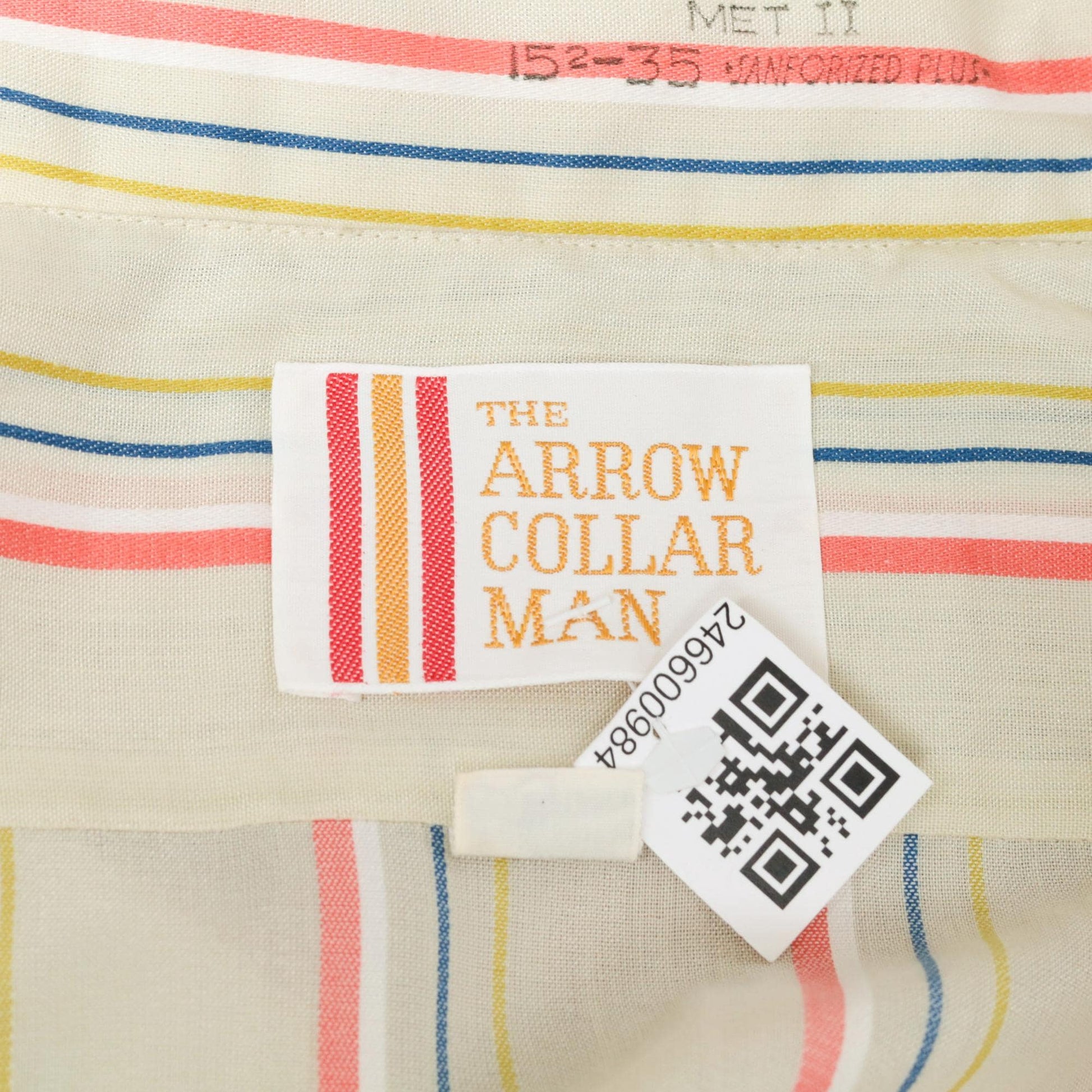 70s Arrow Collar Striped Button-Up Shirt Pointed Collar Coral Yellow Blue Medium