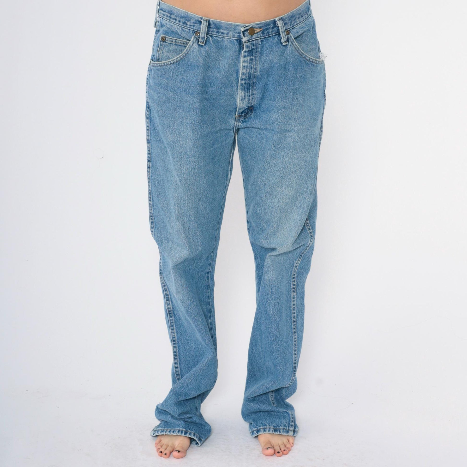 00s Wrangler High Rise Straight Leg Jeans Blue Denim Men's 36x36