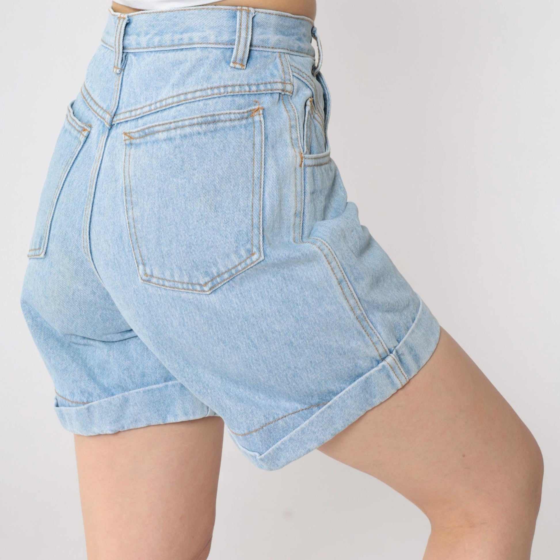 90s Rio Light Wash Cuffed High-Waisted Denim Shorts Extra Small XS
