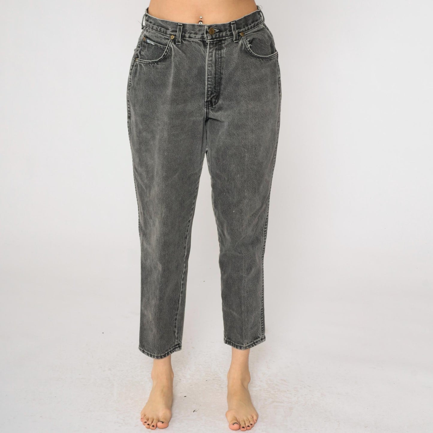 90s Chic Faded Black High-Waisted Tapered Jeans Medium