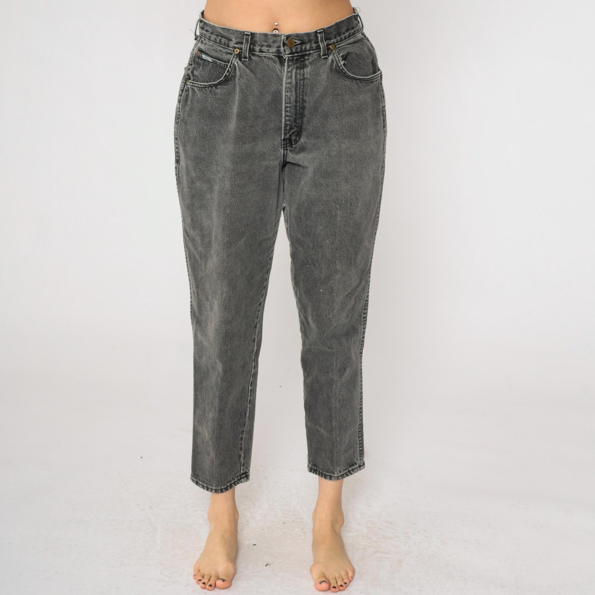 90s Chic Faded Black High-Waisted Tapered Jeans Medium