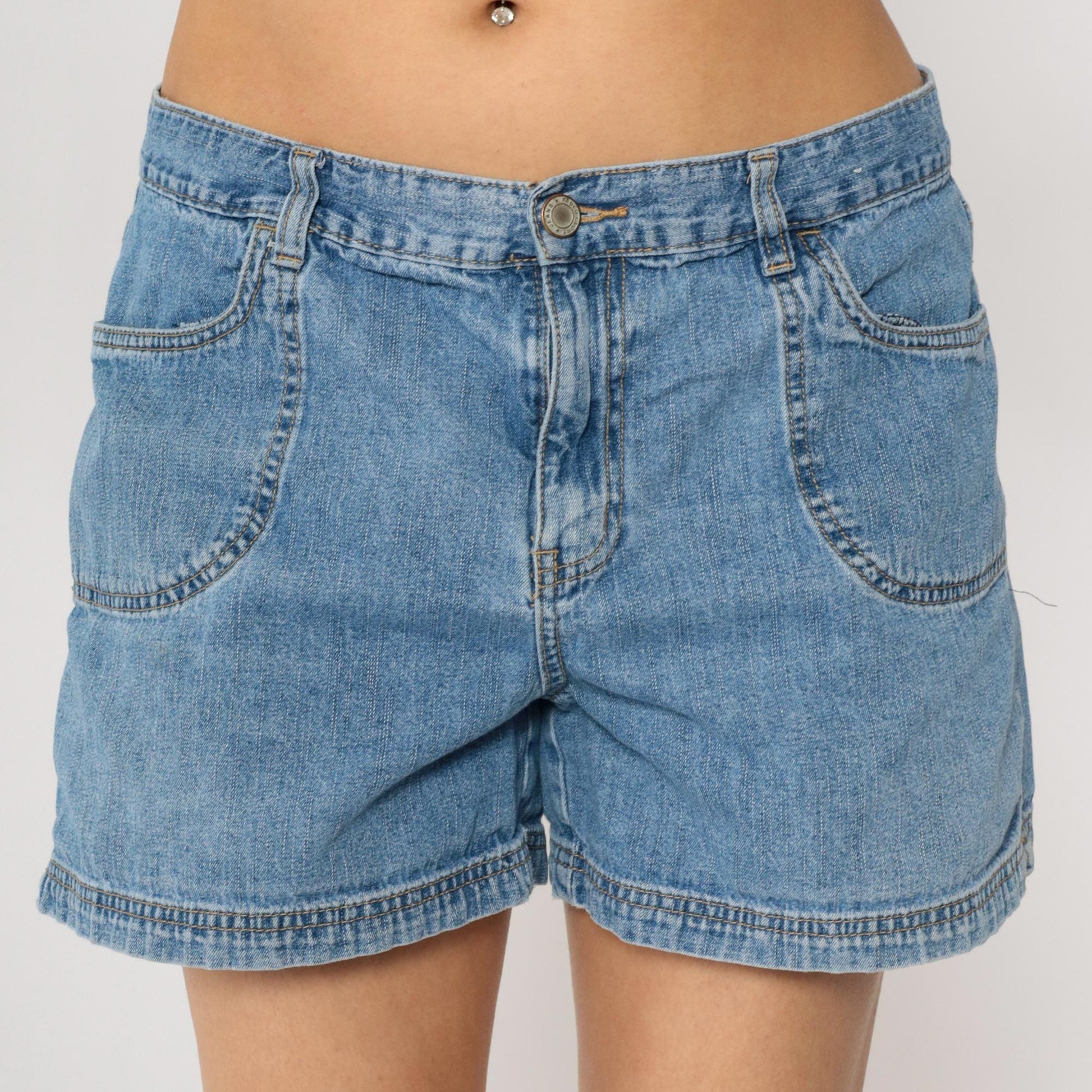 Y2K Faded Glory High-Waisted Jean Shorts Blue Denim Four Pocket Large 12