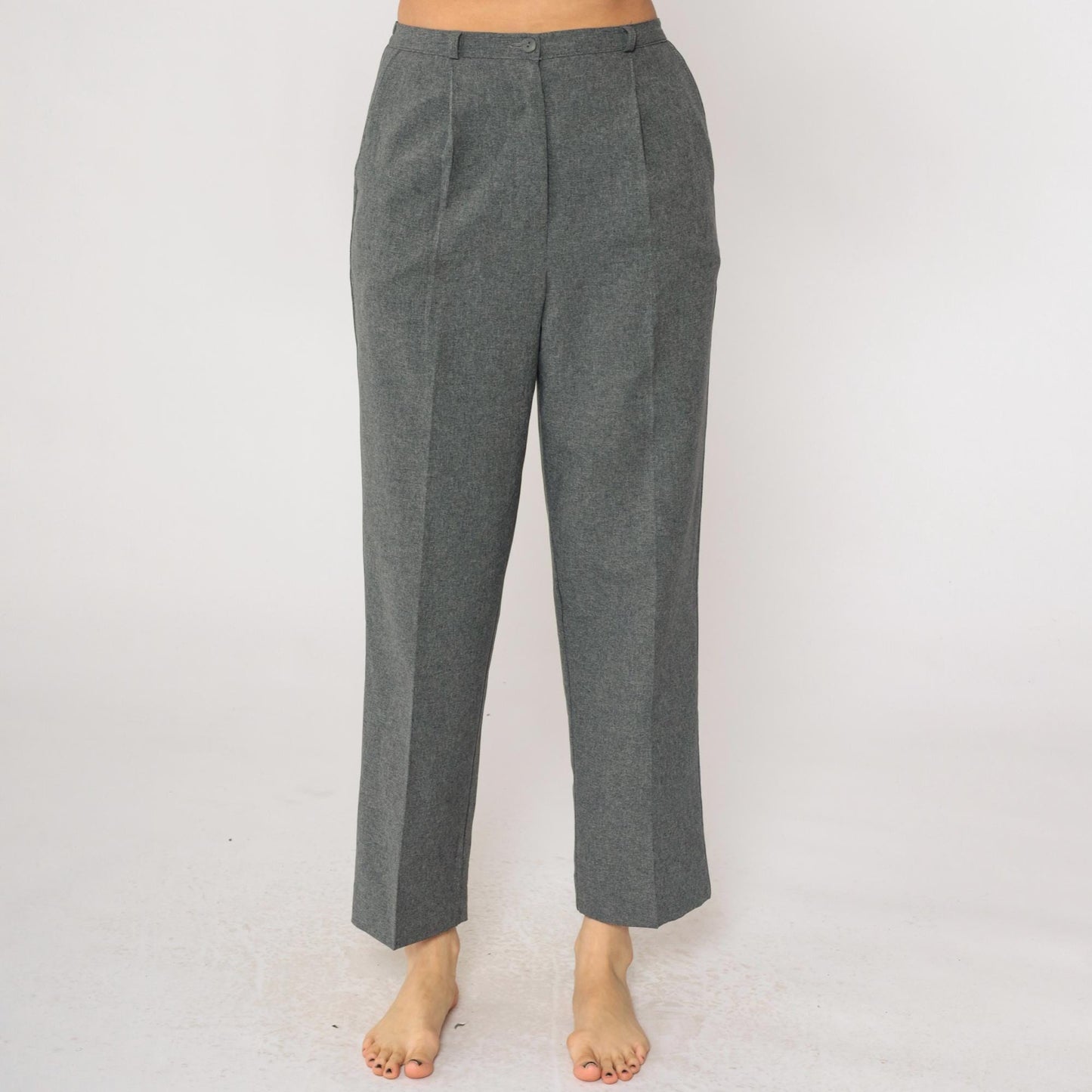 90s Kathie Lee Grey Pleated High-Waist Straight Trousers Small