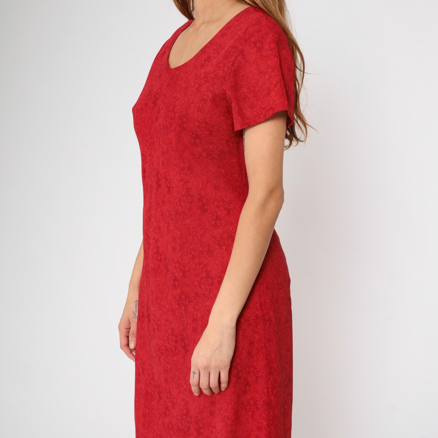 90s Jessica Howard Red Floral Maxi Dress Shift Scoop Neck Short Sleeve Large
