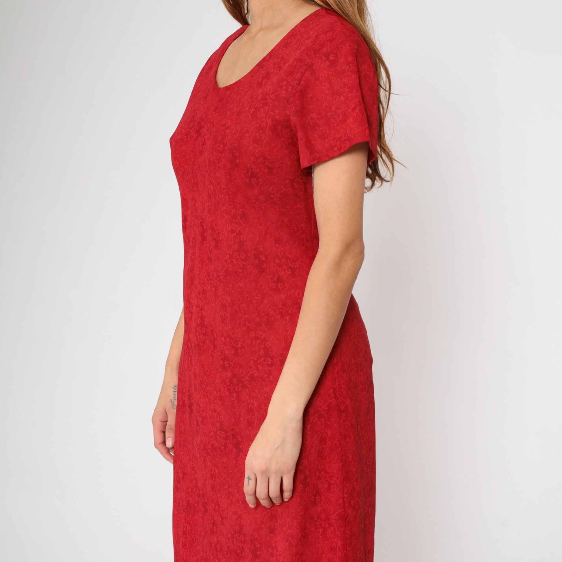 90s Jessica Howard Red Floral Maxi Dress Shift Scoop Neck Short Sleeve Large