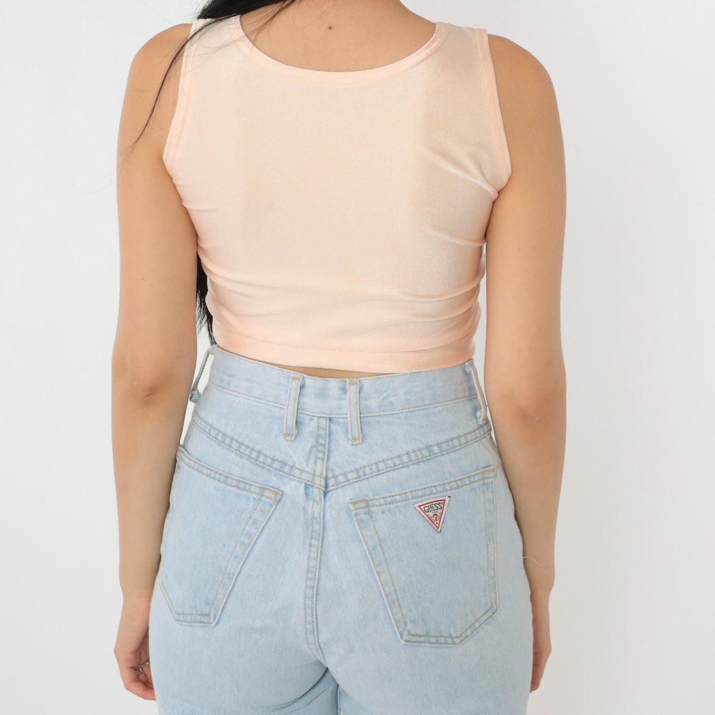 90s Shiny Peach Crop Tank Top Bodycon Fitted Extra Small XS