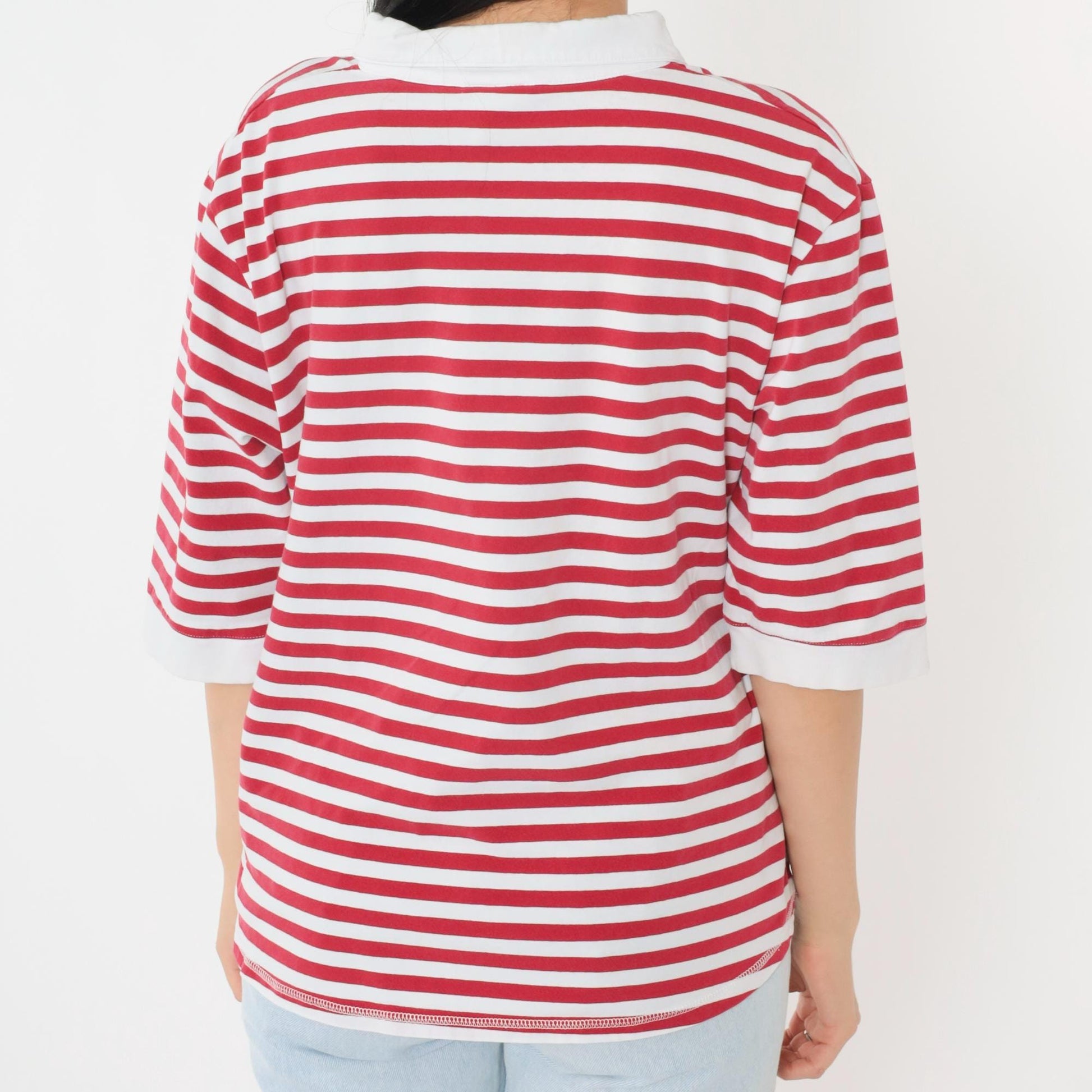 Y2K Mickey Mouse Walt Disney World Polo Shirt Red White Striped Plus Size XXL