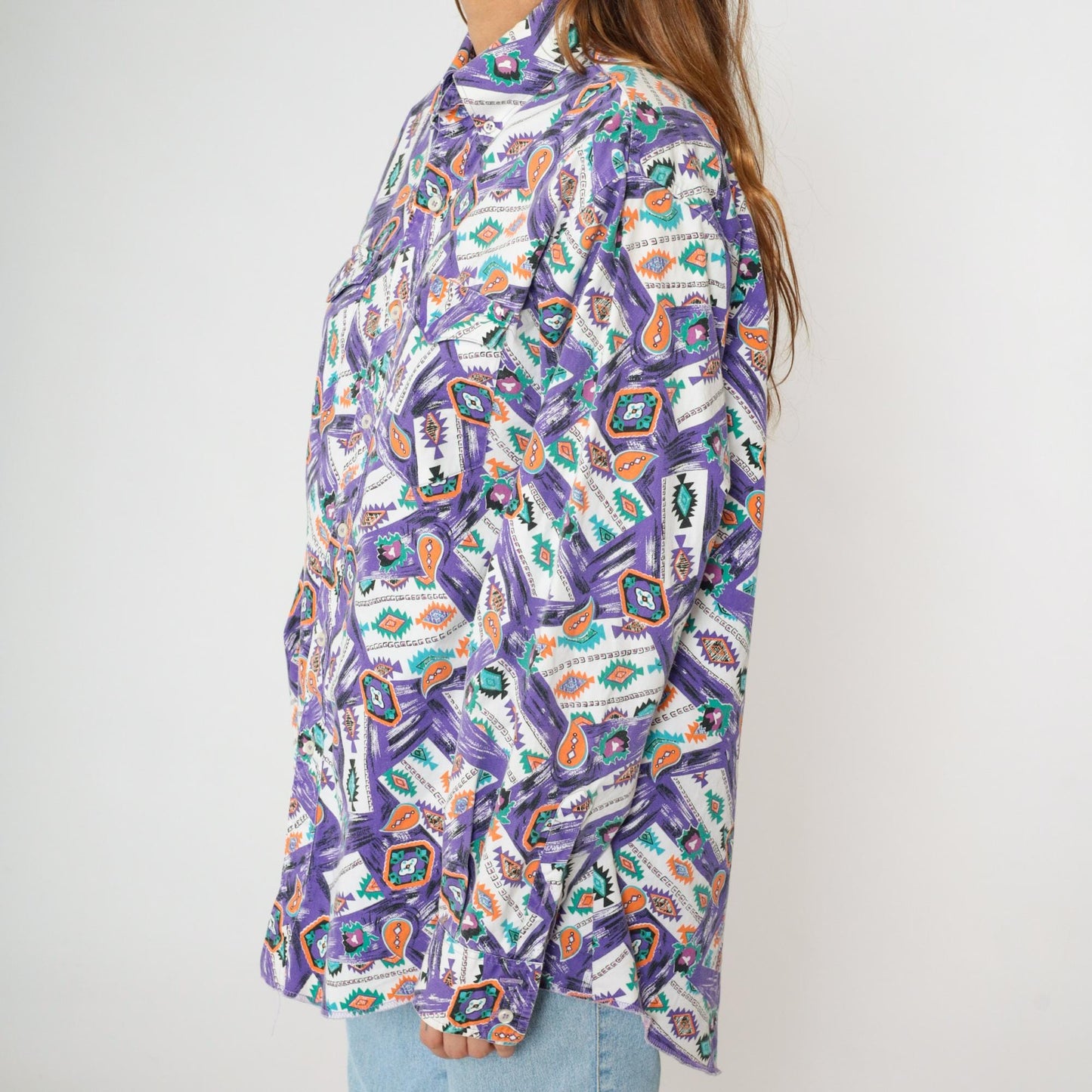 90s Wrangler Southwest Paisley Button Up Shirt Purple Men's X-Long