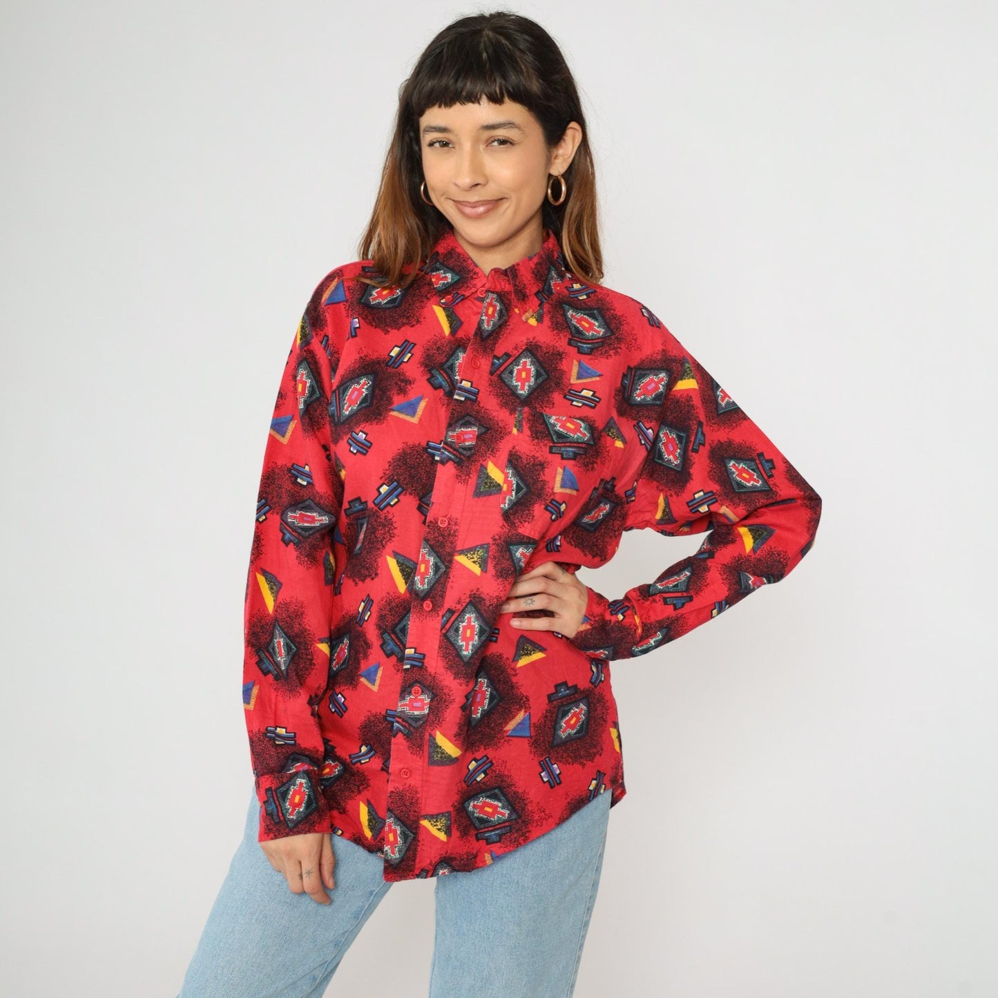 90s Pearl River Clothing Co. Red Southwestern Button Up Shirt Large L