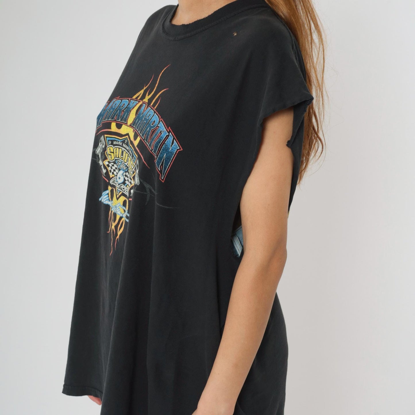 Y2K NASCAR Mark Martin Flame Graphic Muscle Tee Black XXL