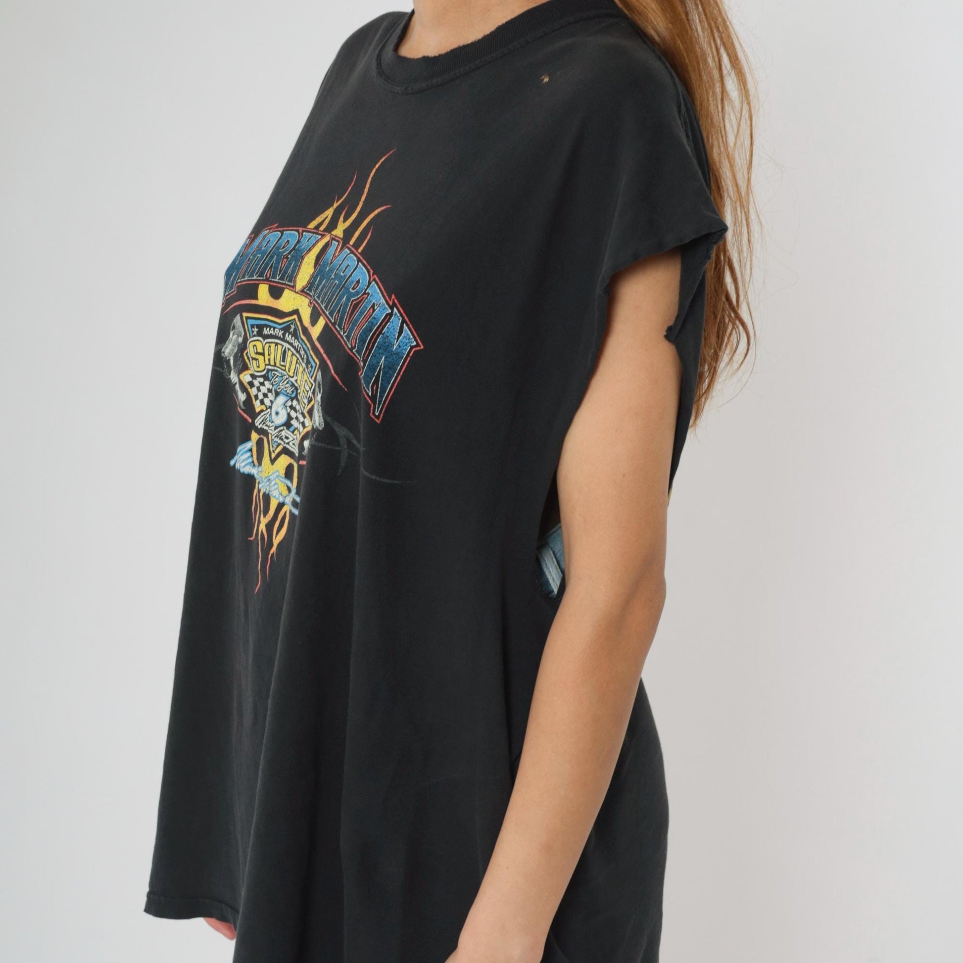 Y2K NASCAR Mark Martin Flame Graphic Muscle Tee Black XXL