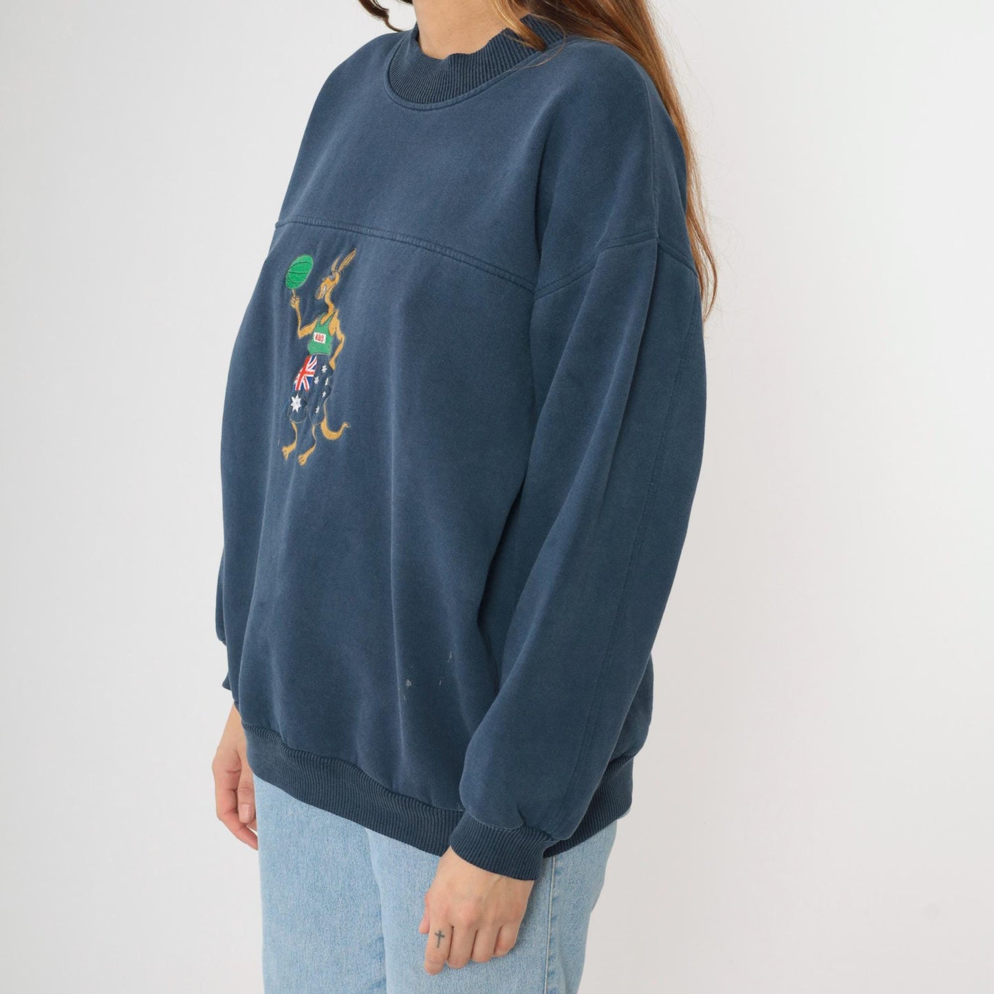 90s Australian Basketball Sweatshirt Navy Kangaroo Graphic Crewneck Large L