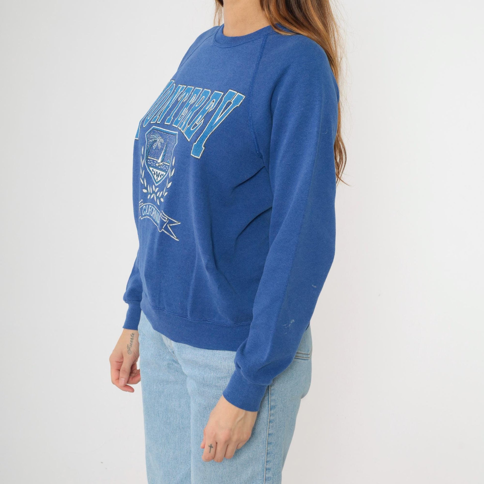 90s Monterey California Sailboat Sweatshirt Lee Blue Raglan Crewneck Small