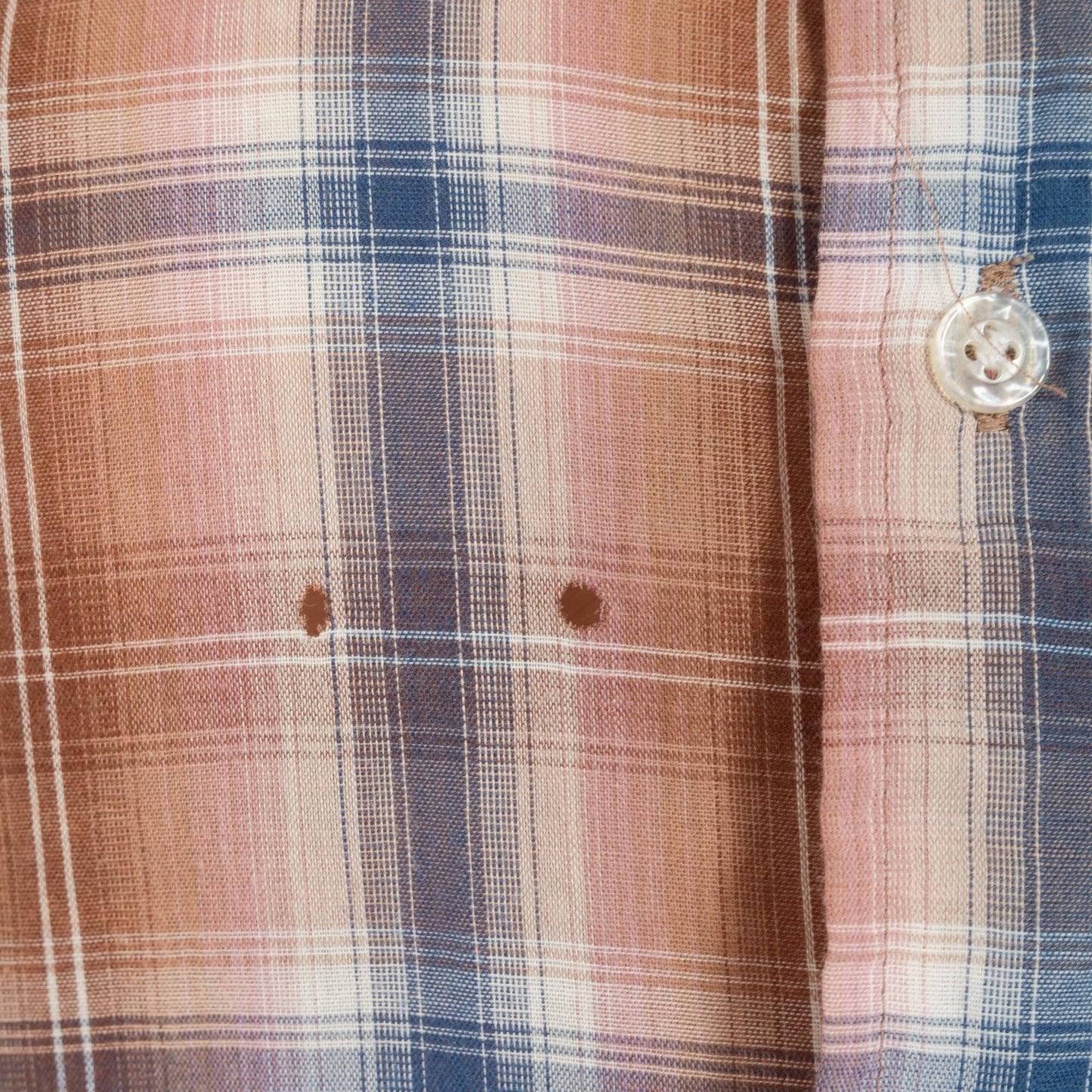 80s Tan Blue Pink Plaid Button Up Shirt Long Sleeve Men's Medium