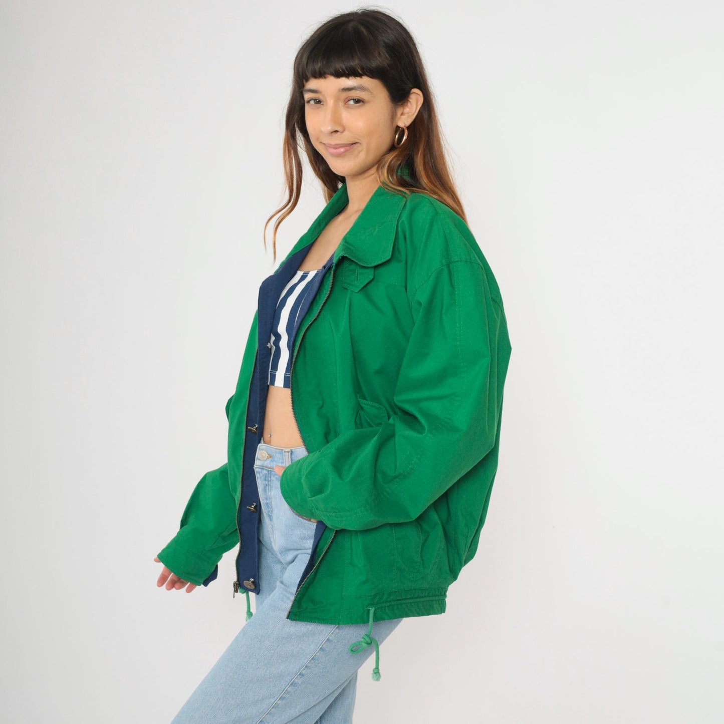 80s Trekka Outdoor Windbreaker Jacket Green Navy Two Tone Small