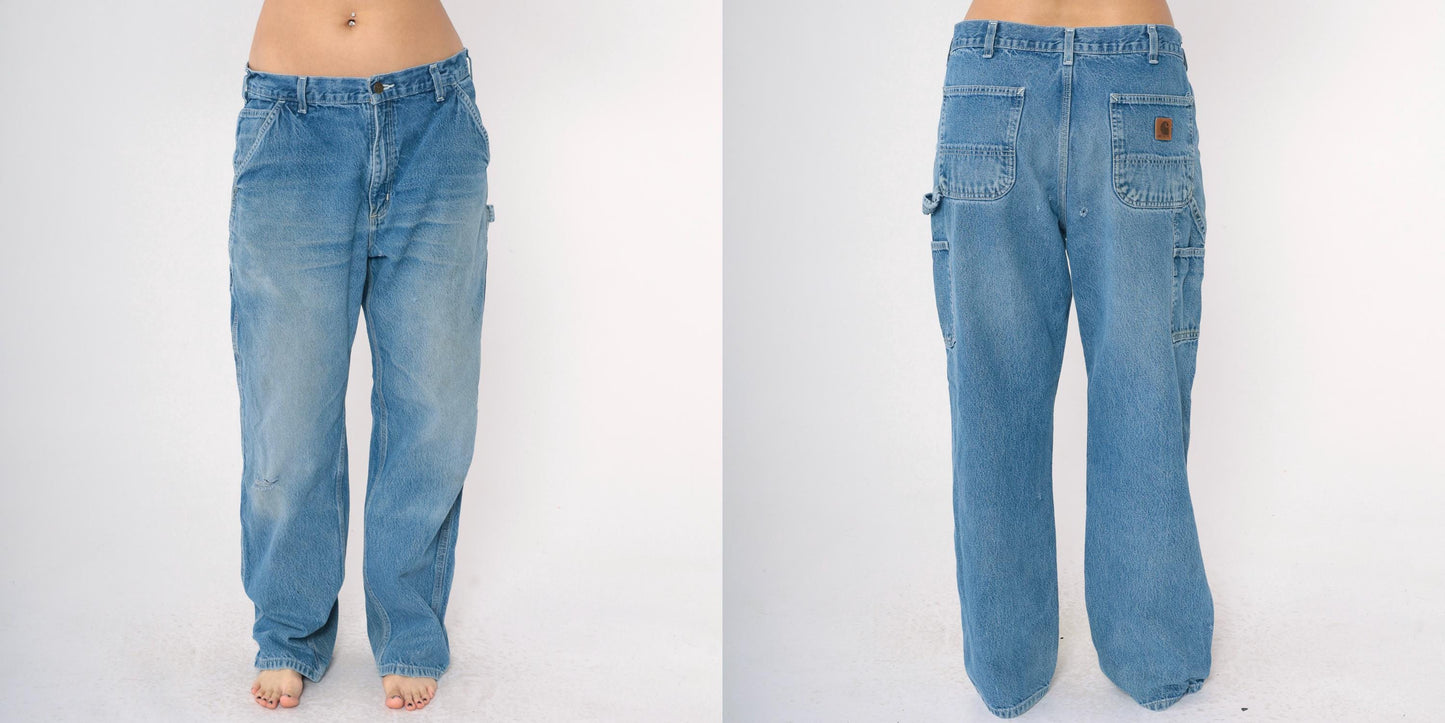 Y2K Carhartt Jeans Men's 36x32 High Waisted Straight Leg Denim Cargo Distressed