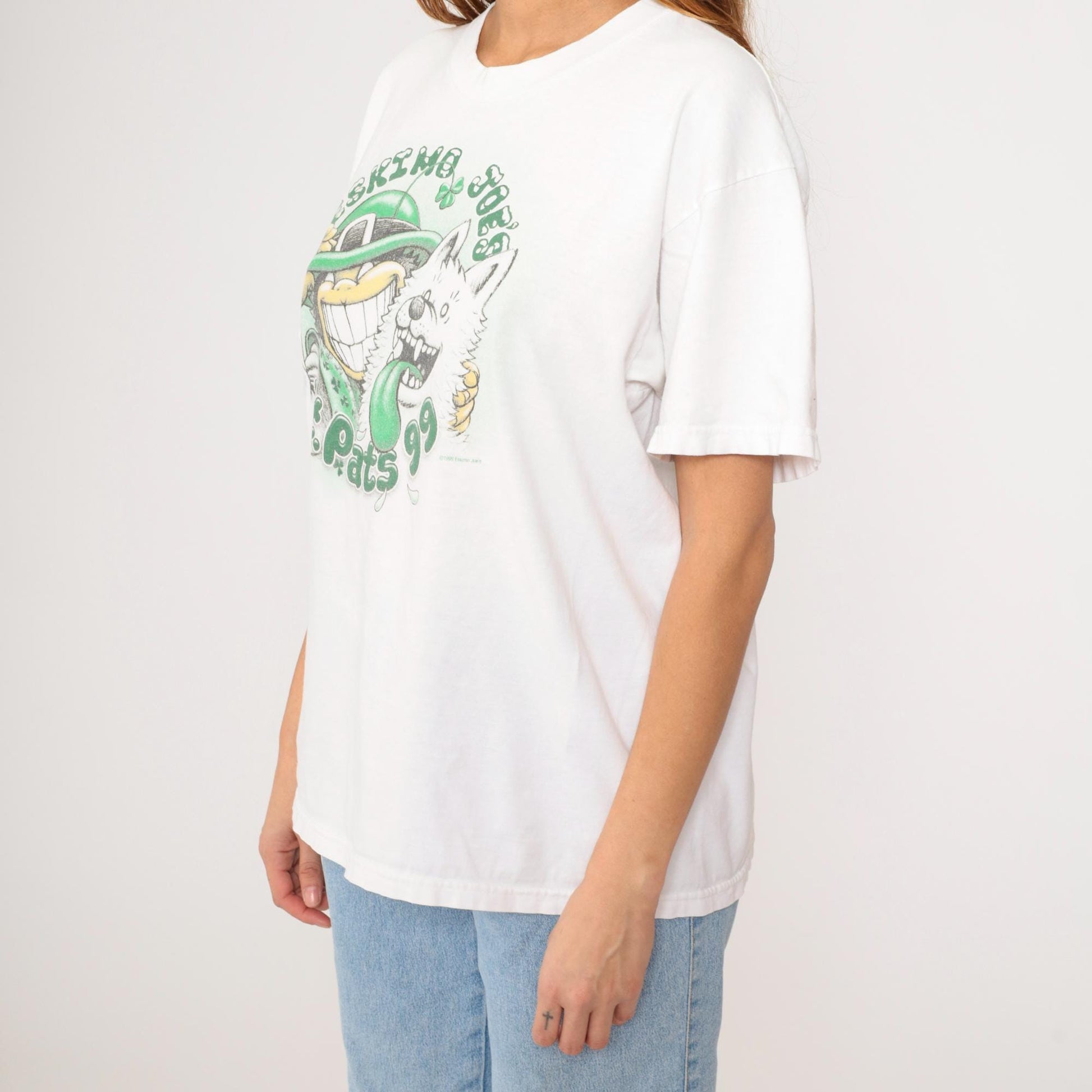 90s Eskimo Joe's St. Patrick's Day T-Shirt Green Graphic Dog Shamrock Stillwater Large L