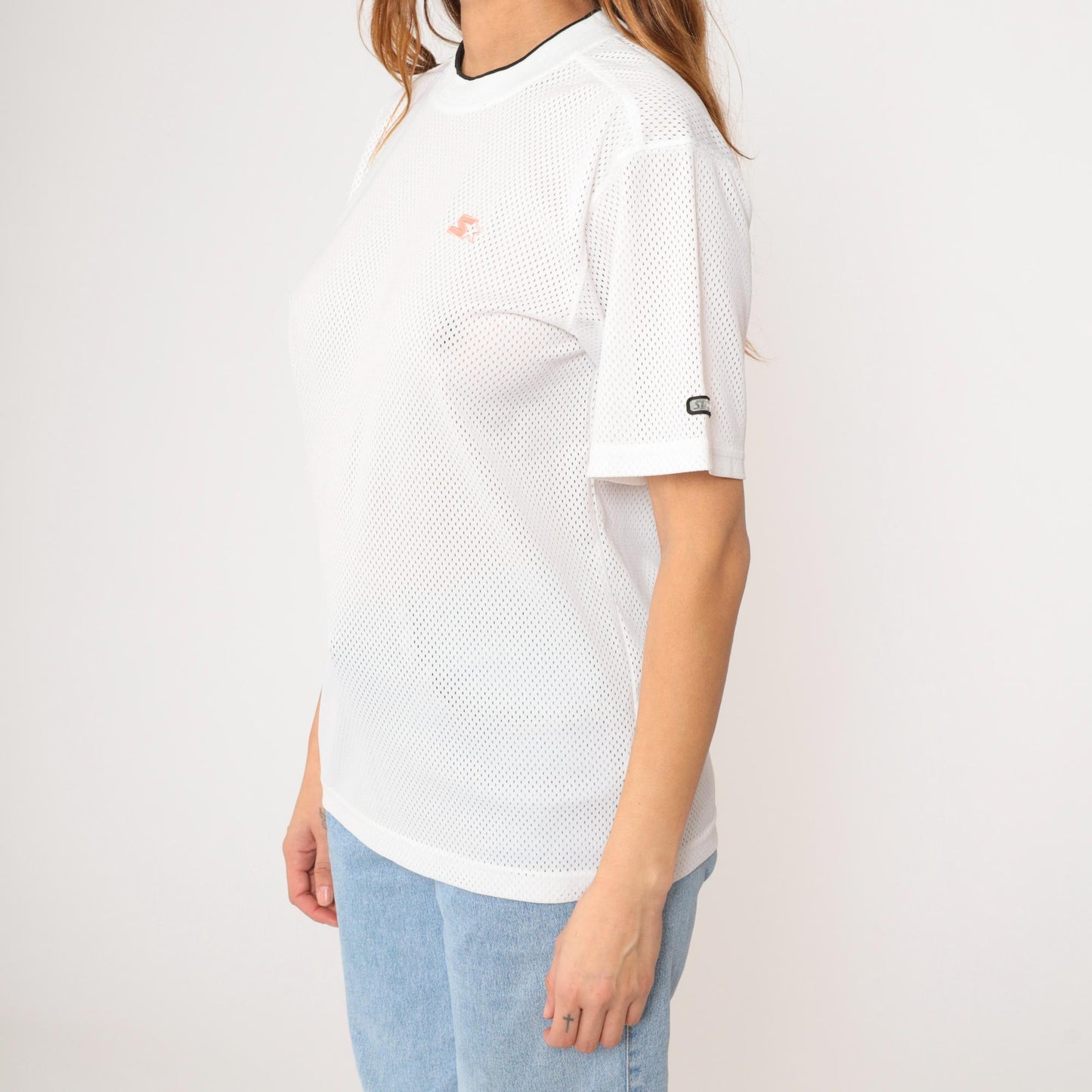 90s Starter White Mesh Jersey Ringer Crewneck Medium
