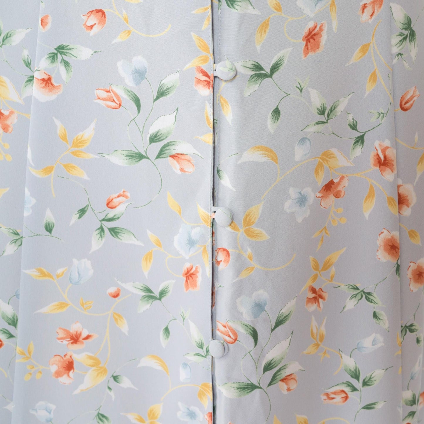 90s Grey-Blue Floral Maxi Dress Button-Up V-Neck Ankle Length Medium