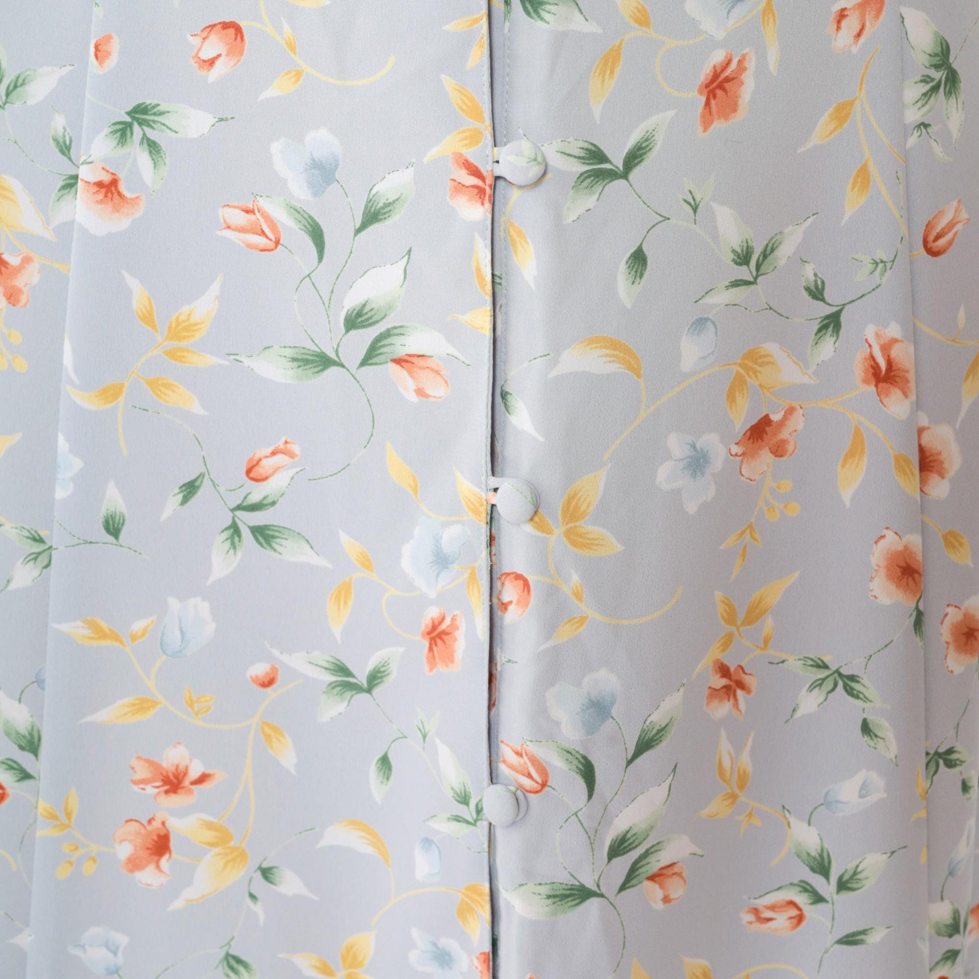 90s Grey-Blue Floral Maxi Dress Button-Up V-Neck Ankle Length Medium