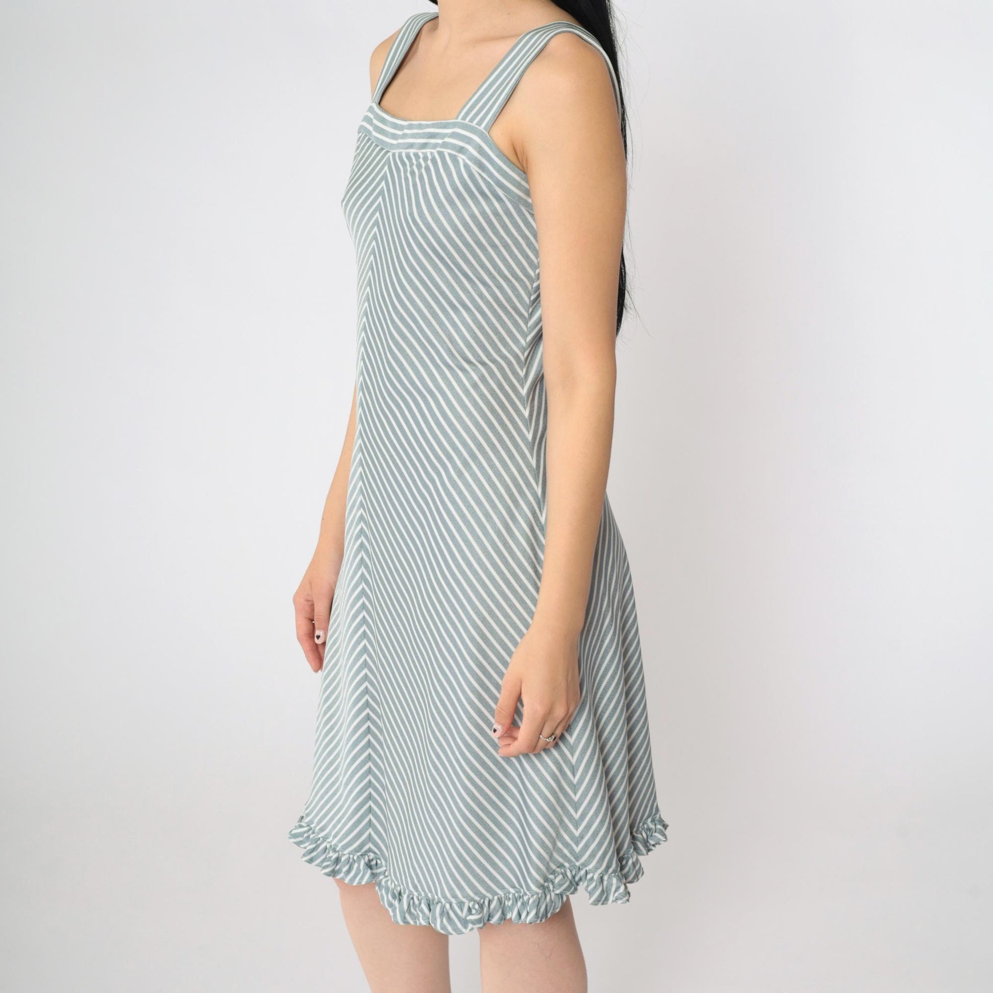 70s Chevron Striped Sundress Silver White Knee-Length Tank Small