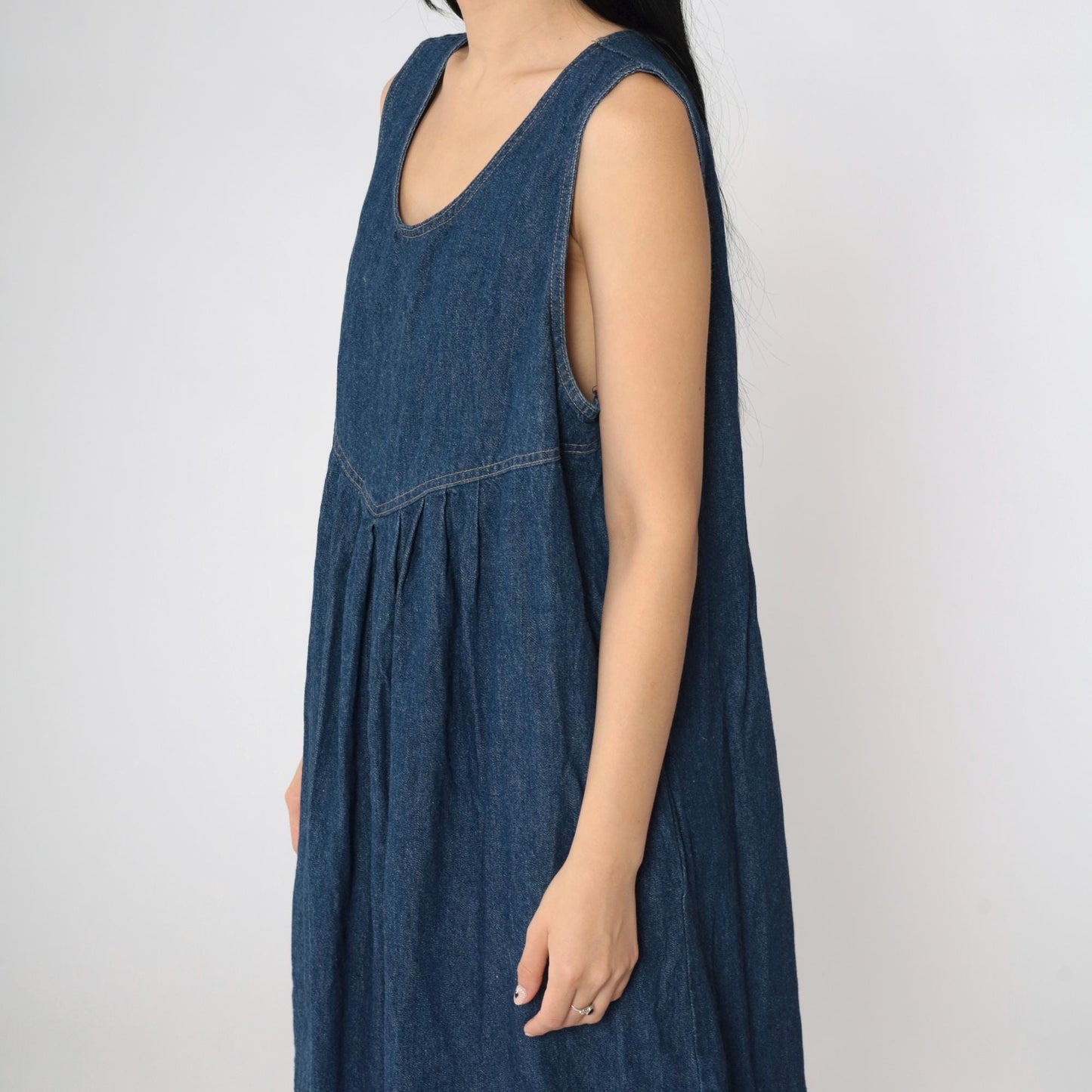90s Dividends Maternity Denim Midi Dress Dark Blue Pleated High Waist Medium M