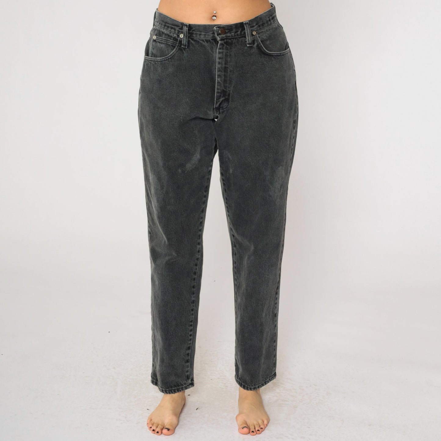 90s Wrangler Black Denim Jeans High Rise Tapered Leg Women's 12