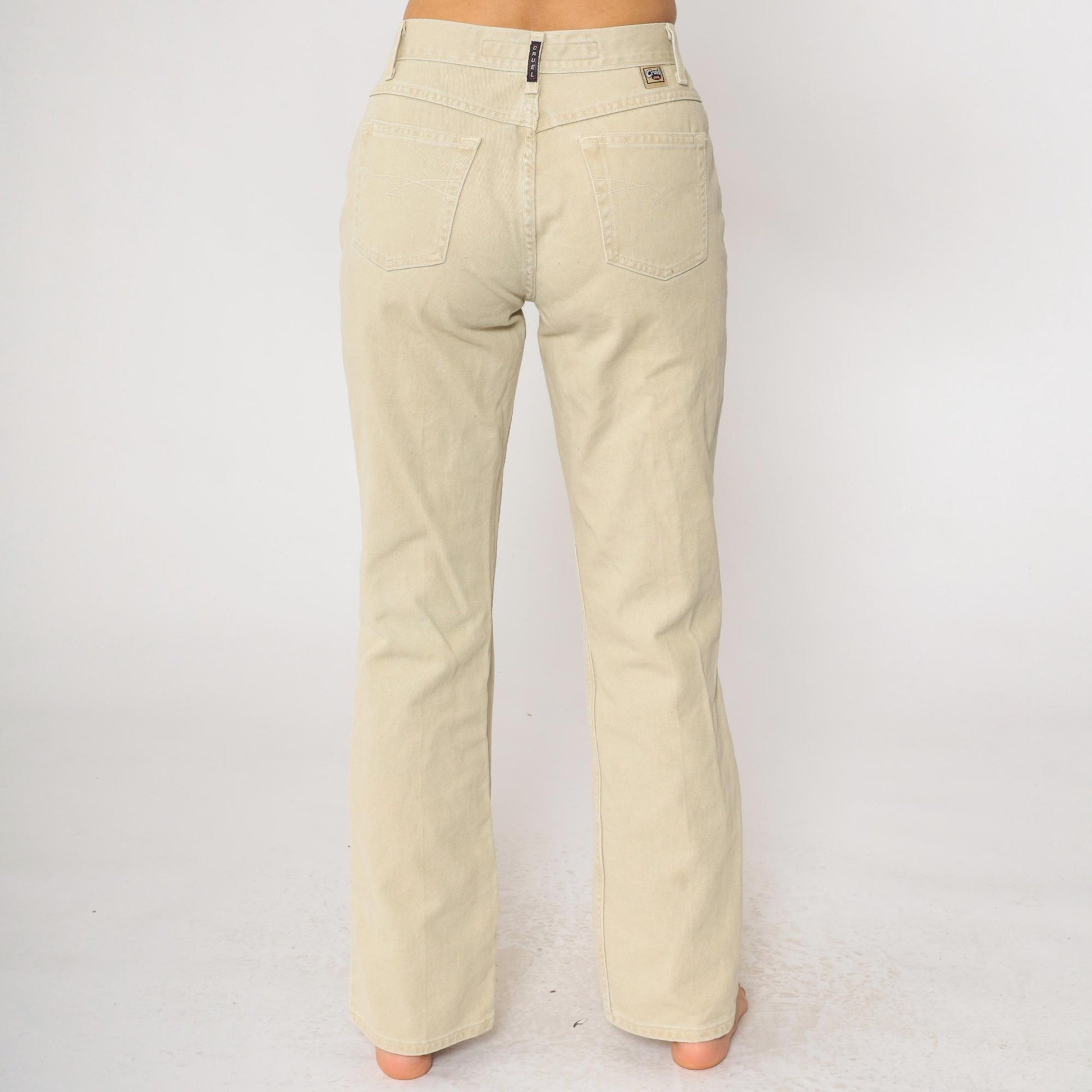 Y2K Cruel Girl Beige Denim Bootcut Jeans High Waisted Western Small 7