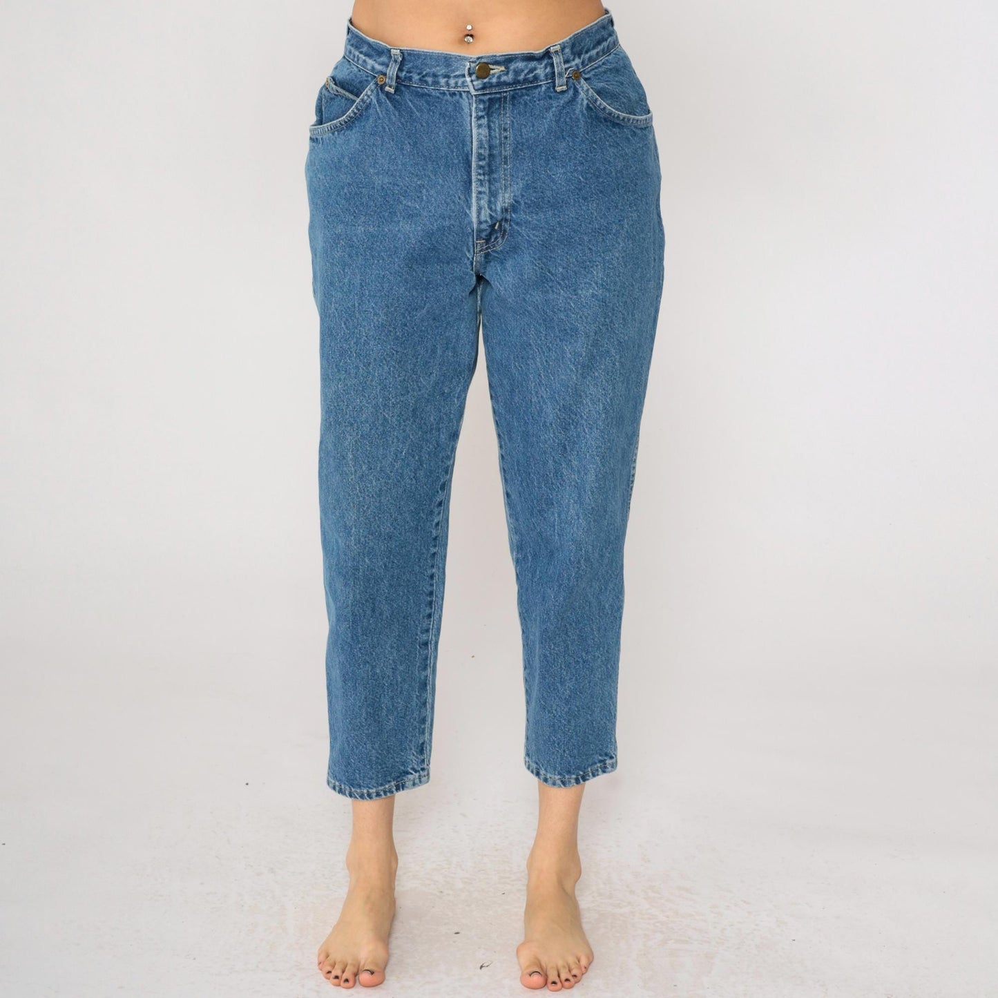 80s Chic High-Waisted Cropped Tapered Jeans Blue Denim Medium