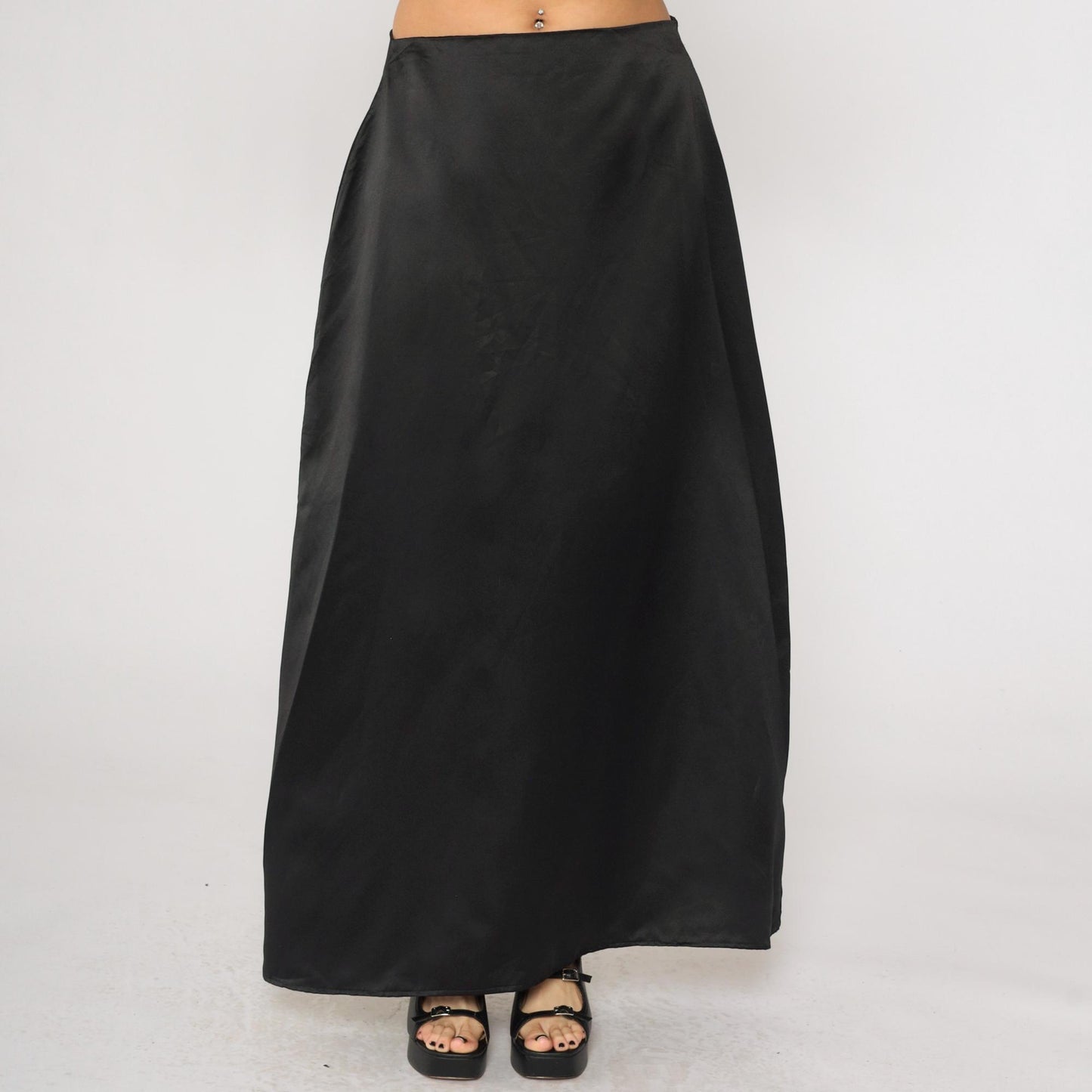 Black Satin Maxi Skirt High Waisted A-Line Column Southeastern Performance Apparel Size 14