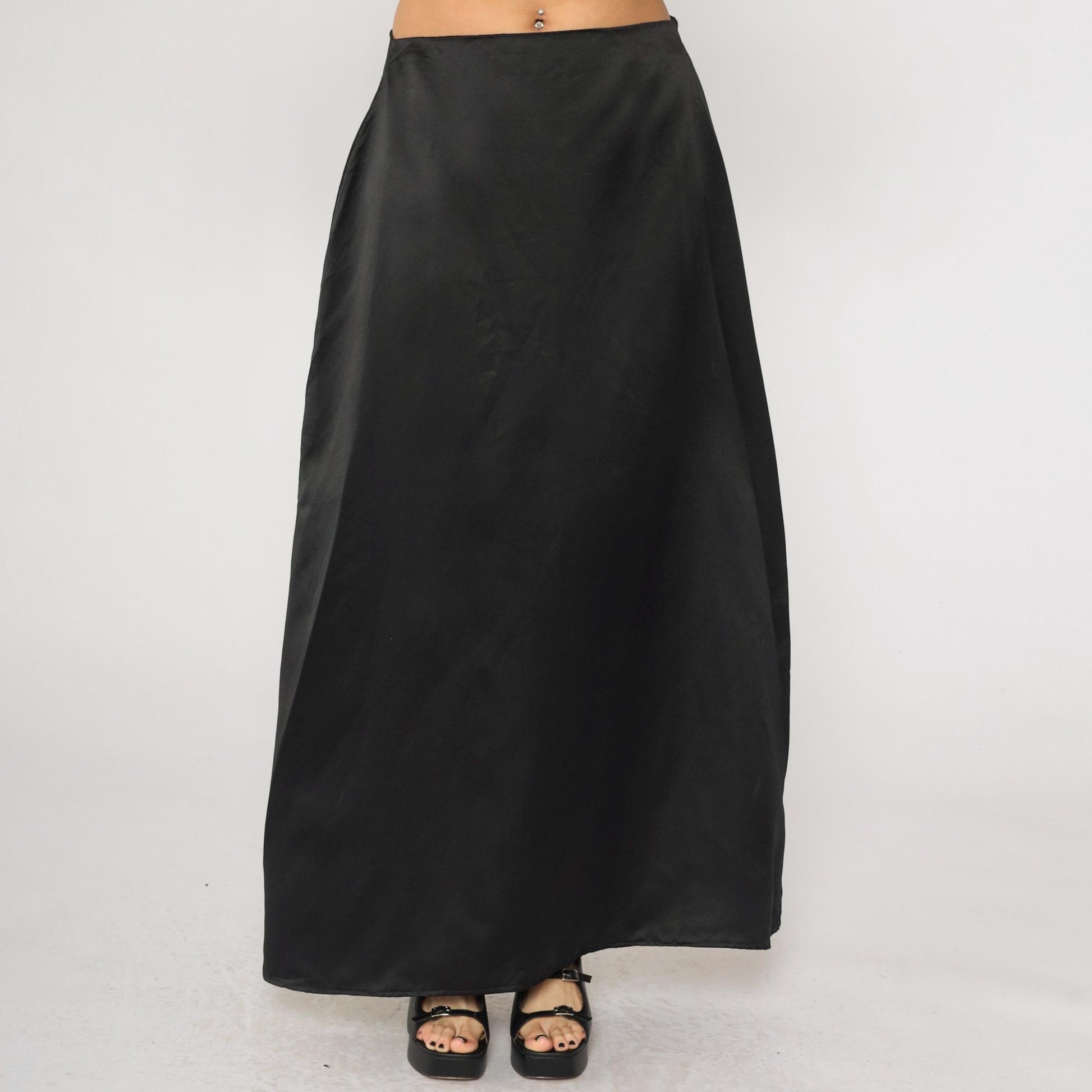 Black Satin Maxi Skirt High Waisted A-Line Column Southeastern Performance Apparel Size 14