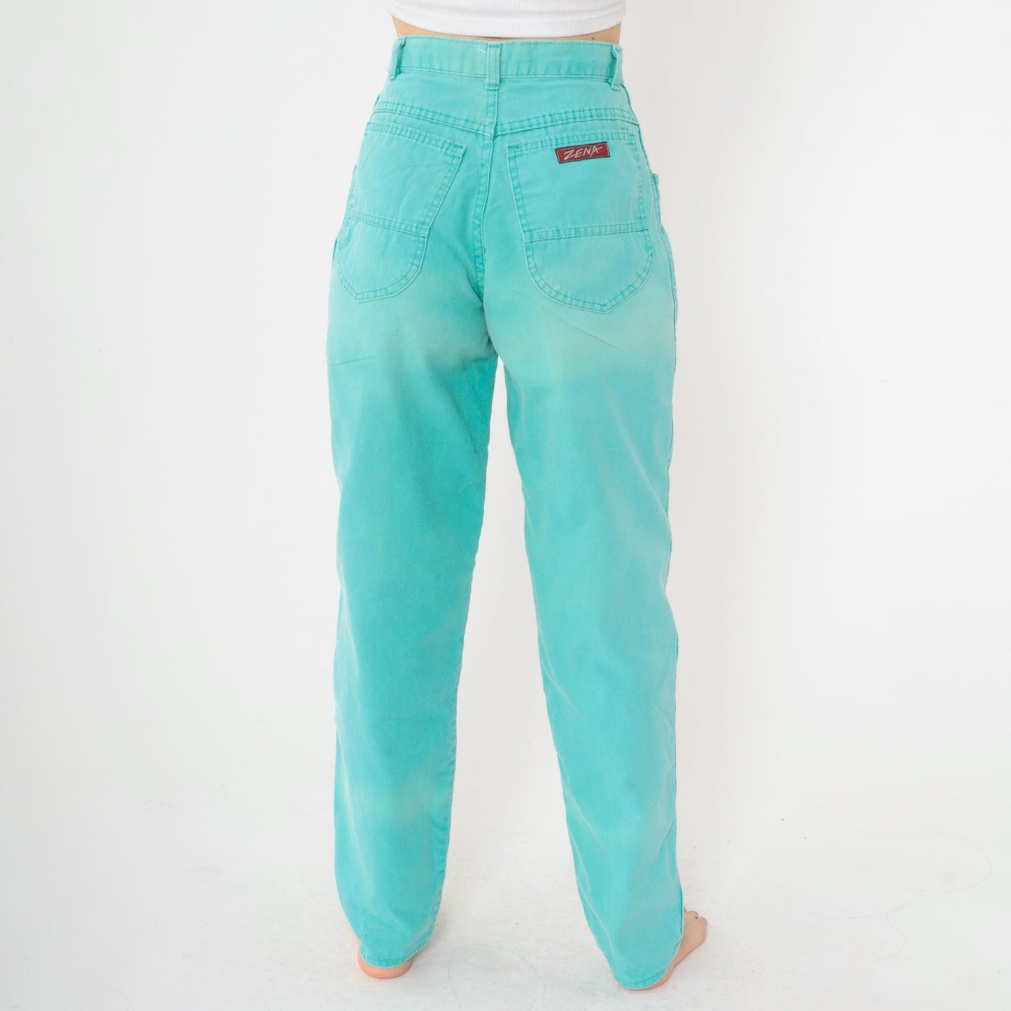 90s Zena Aqua Tapered Trousers High Waist Pleated Straight Leg Extra Small