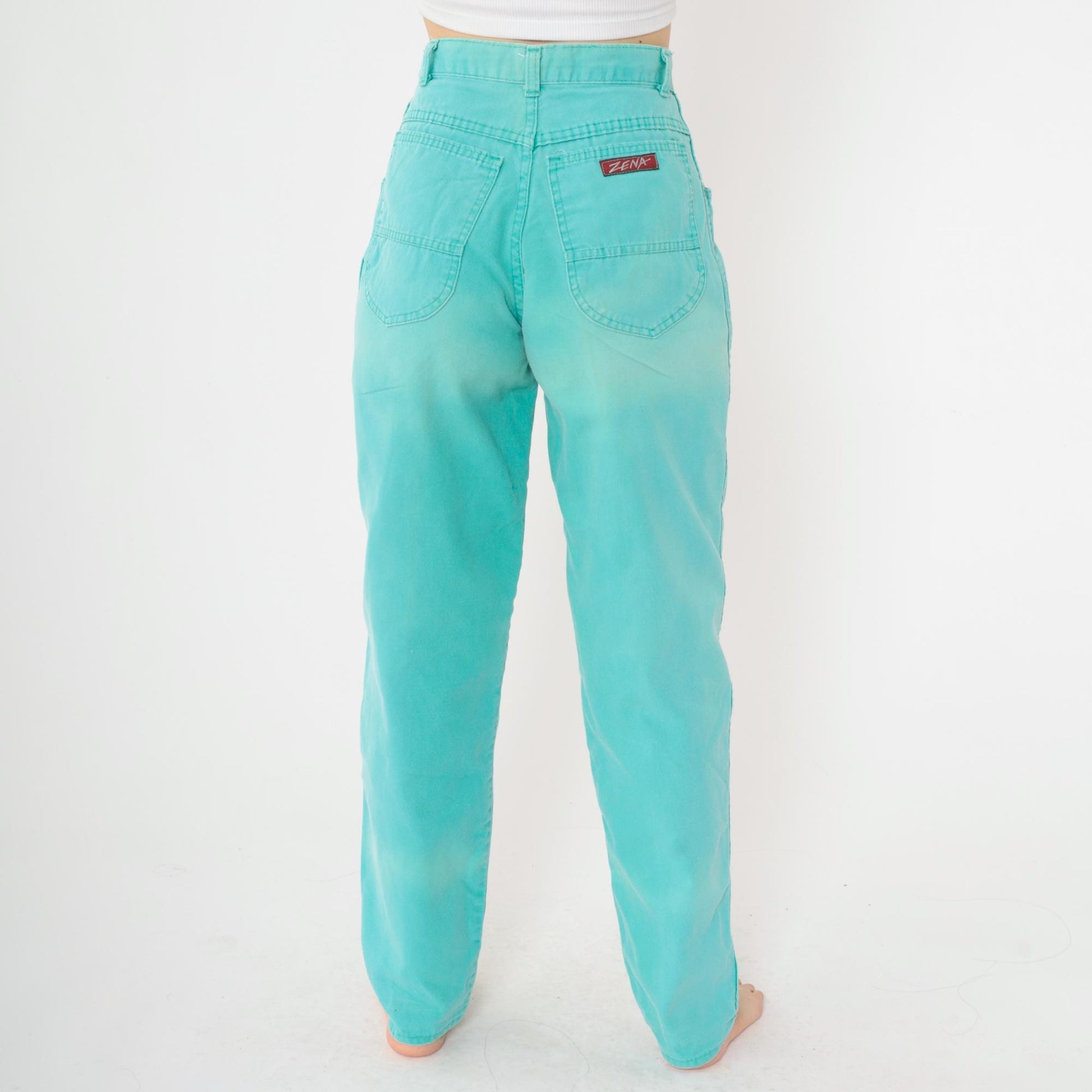90s Zena Aqua Tapered Trousers High Waist Pleated Straight Leg Extra Small
