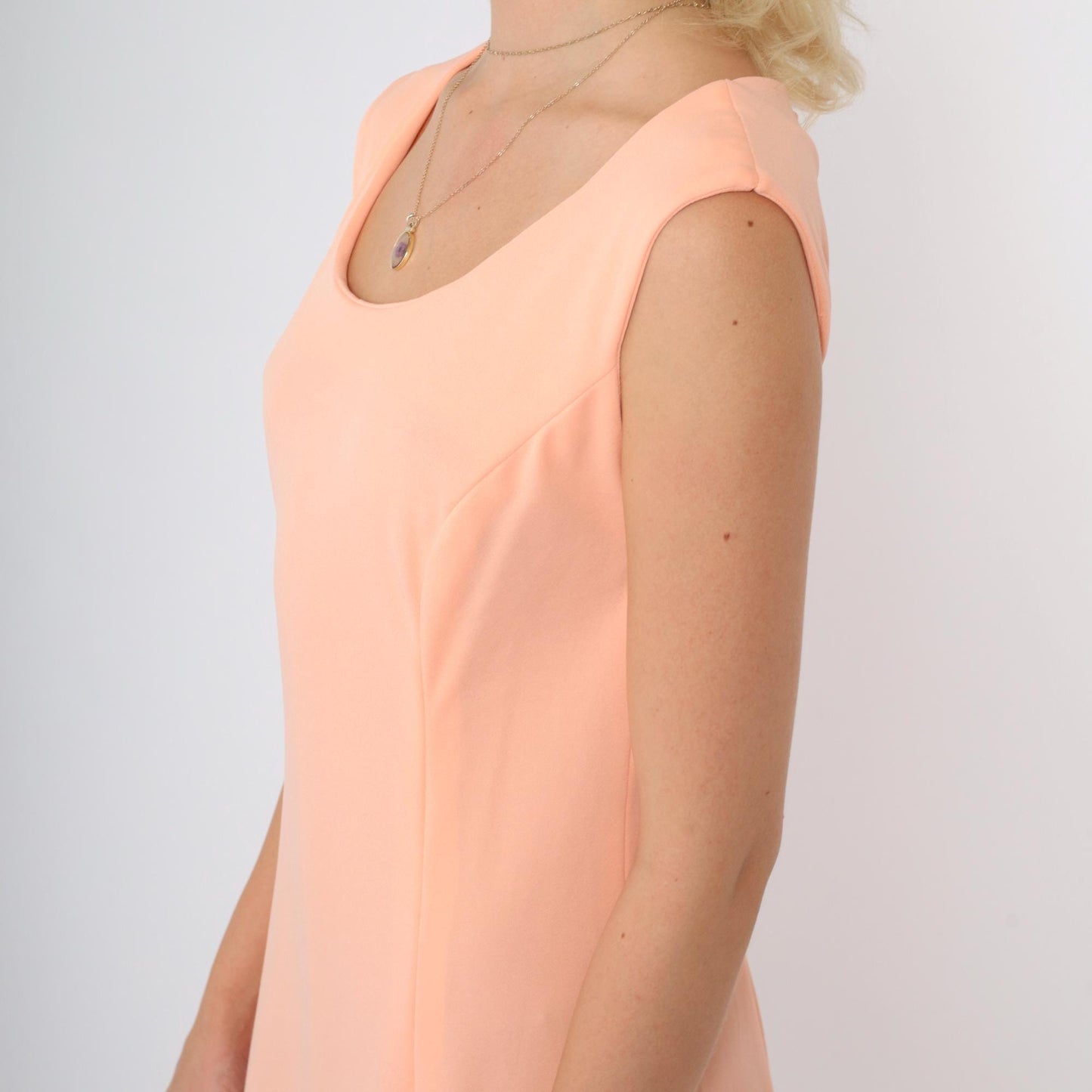 70s Peach Maxi Dress Sleeveless Princess Seam A-Line Disco Gown Small