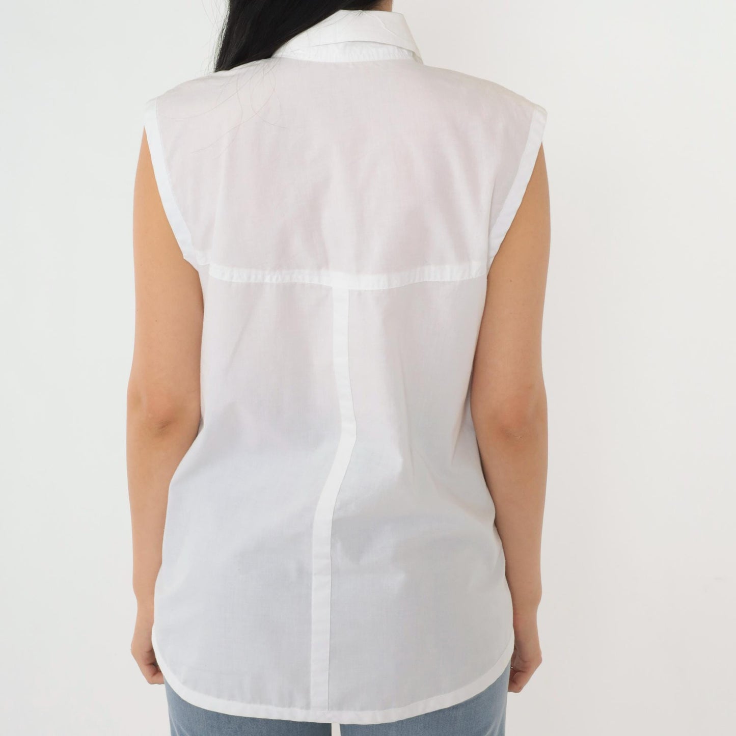 90s Embroidered White Tank Top Sleeveless Button Up Blouse Chest Pocket Medium