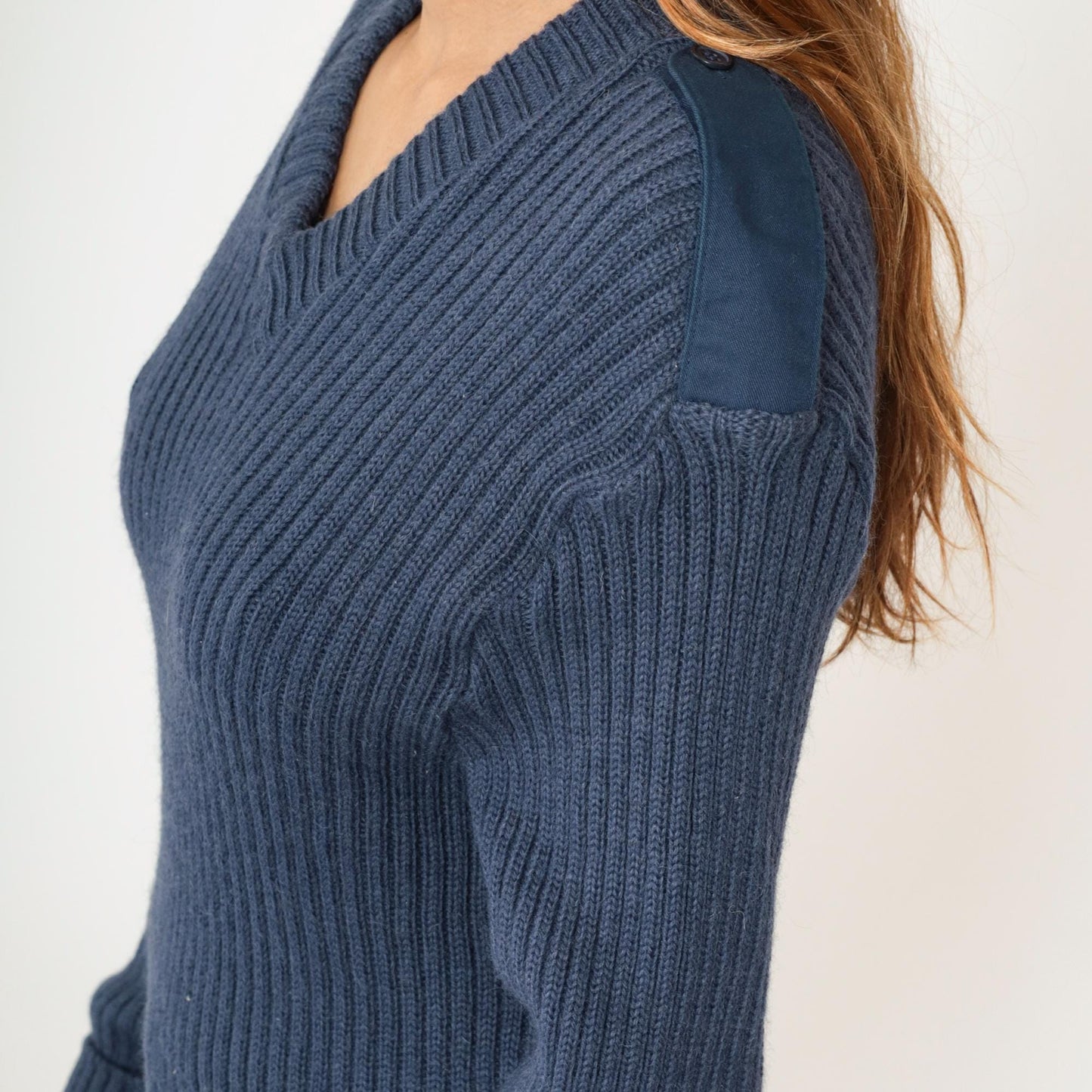 80s Citadel British Navy Wool Military Sweater Epaulets Elbow Patches Large