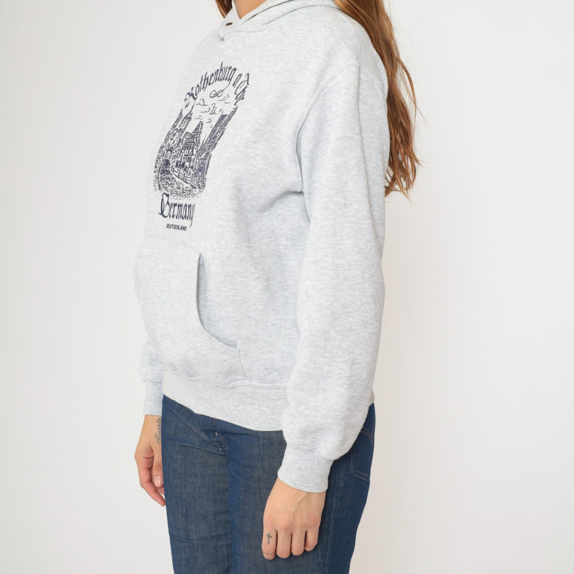 00s Rothenburg ob der Tauber Germany Hoodie Sweatshirt Grey Graphic Small