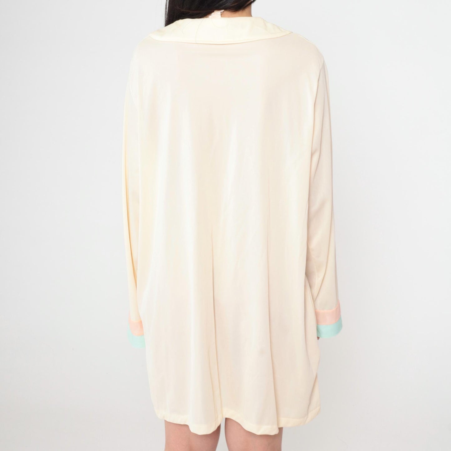 60s Cream Striped Nightgown Peter Pan Collar Mini Shift Nylon Large