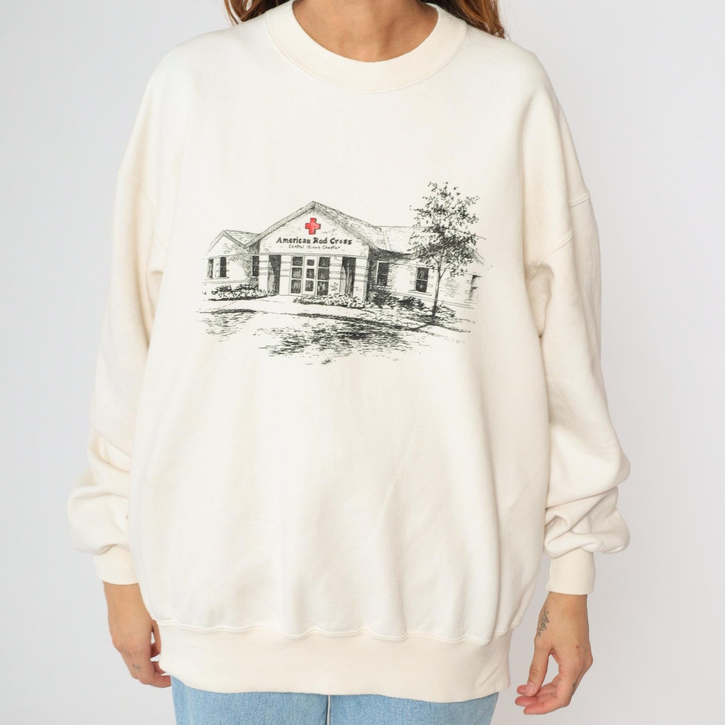 90s American Red Cross Jerzees Sweatshirt Cream Graphic Extra Large XXL