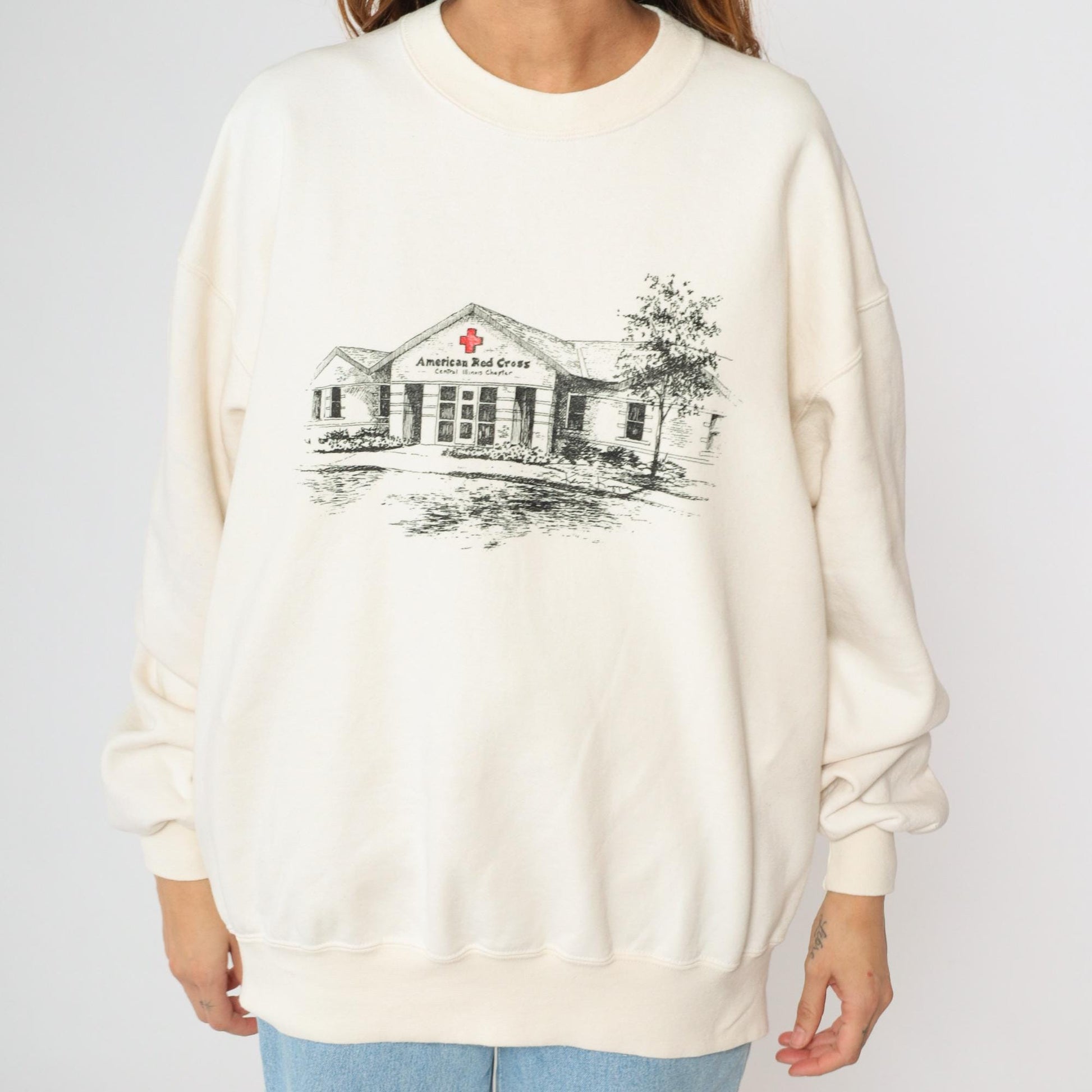 90s American Red Cross Jerzees Sweatshirt Cream Graphic Extra Large XXL