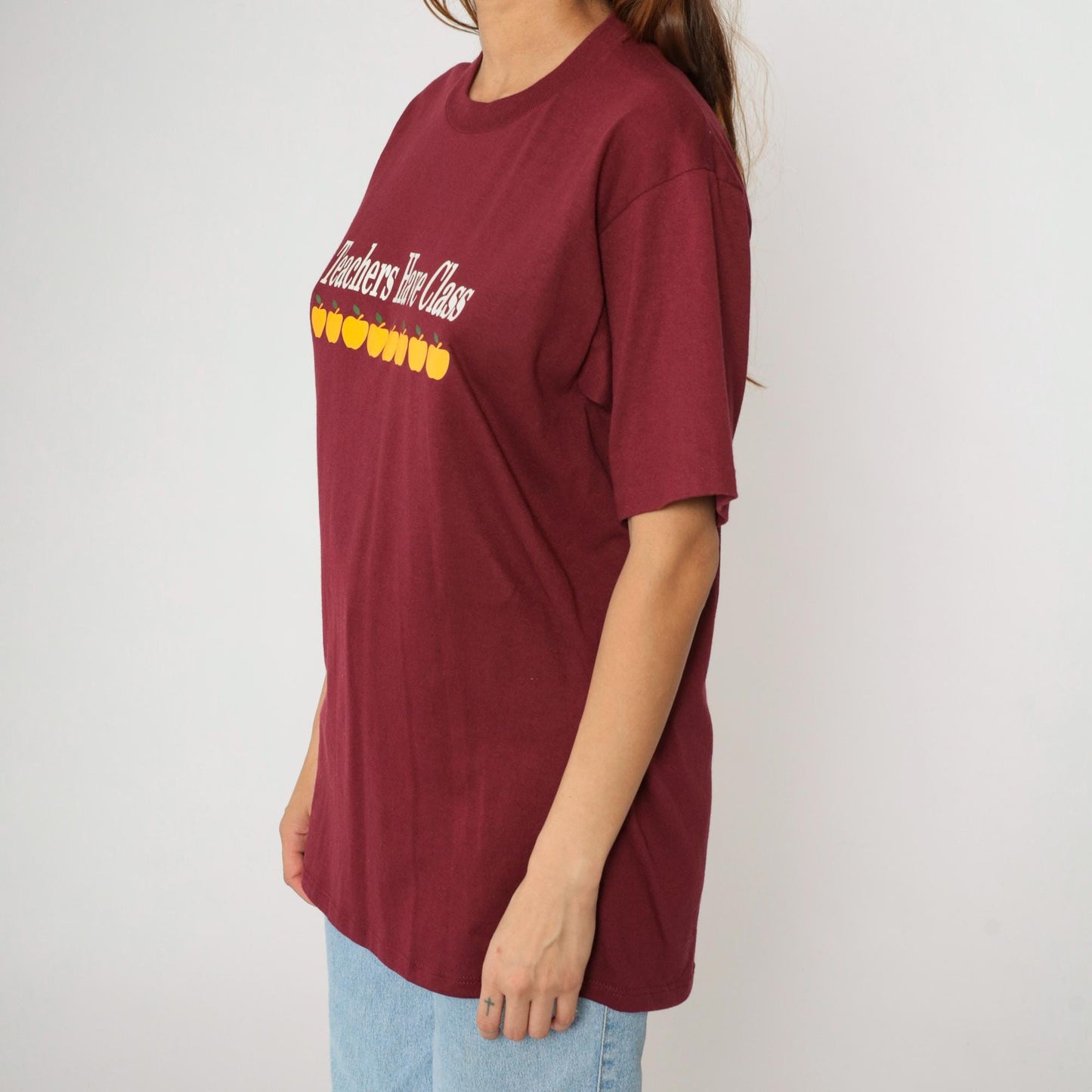 90s Jerzees Teachers Have Class Apple Graphic Tee Burgundy Large