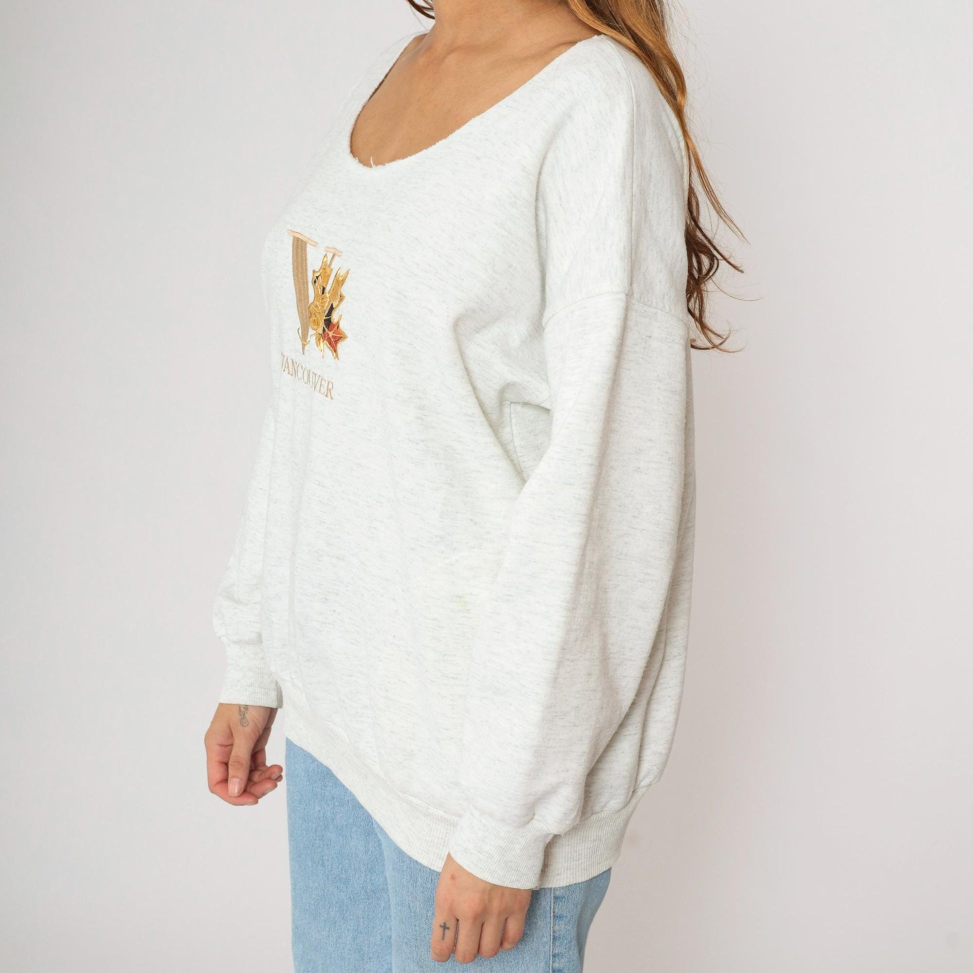 90s Vancouver Maple Leaf Embroidered Sweatshirt Grey Pullover Extra Large