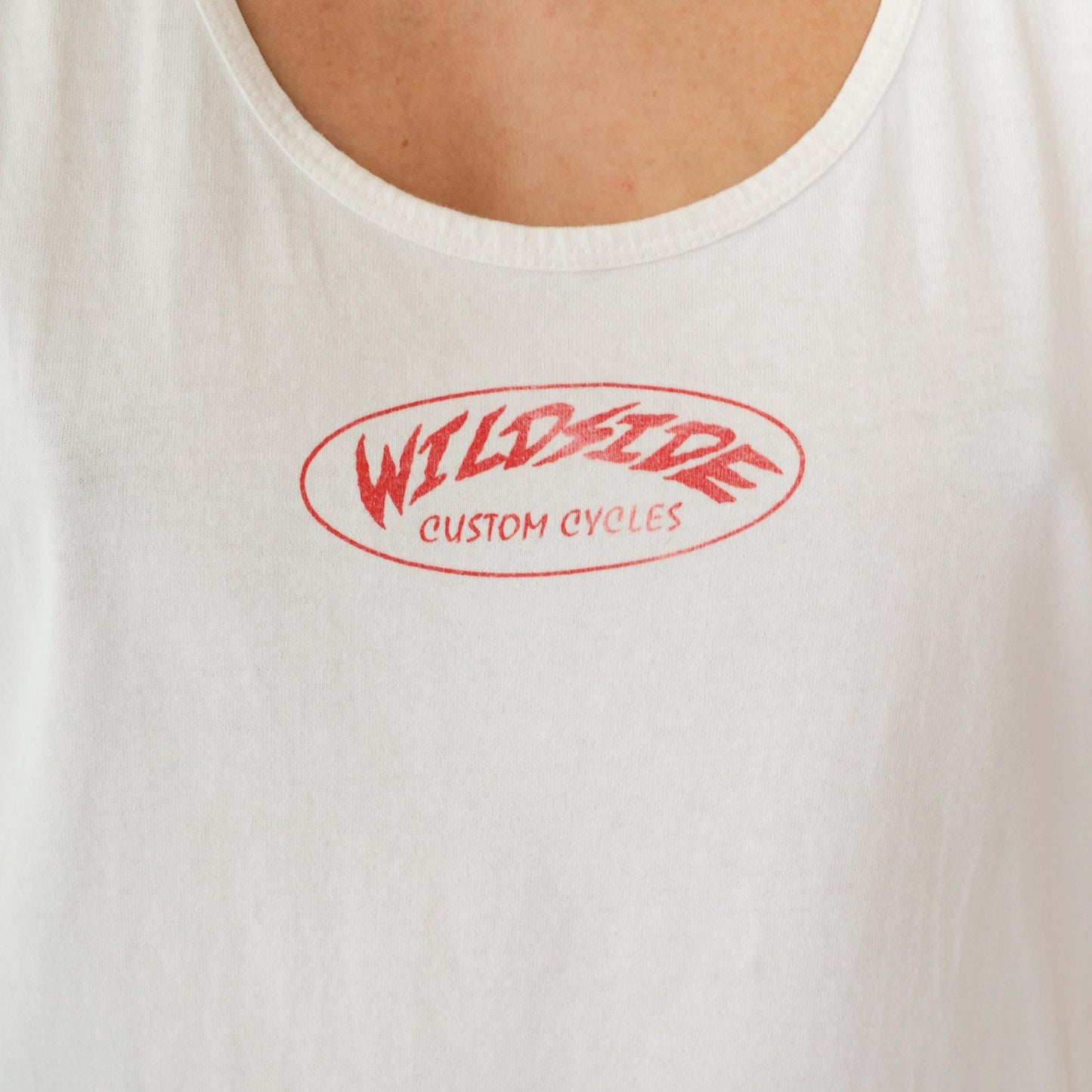 90s Wildside Custom Cycles Biker Tank Top White Flames Graphic Medium