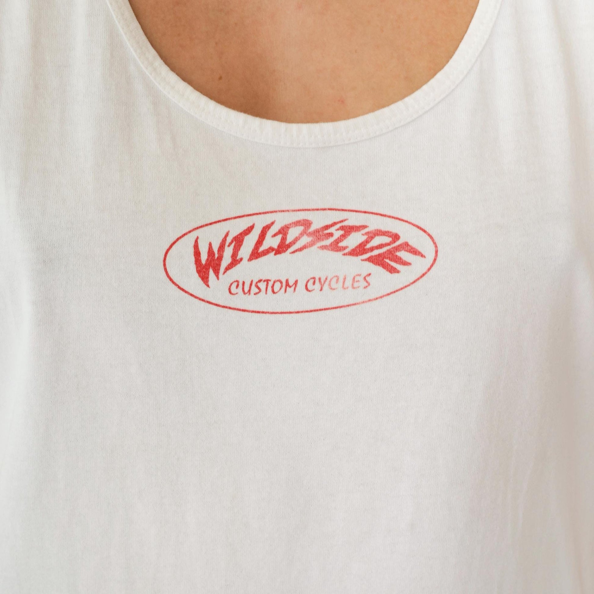 90s Wildside Custom Cycles Biker Tank Top White Flames Graphic Medium