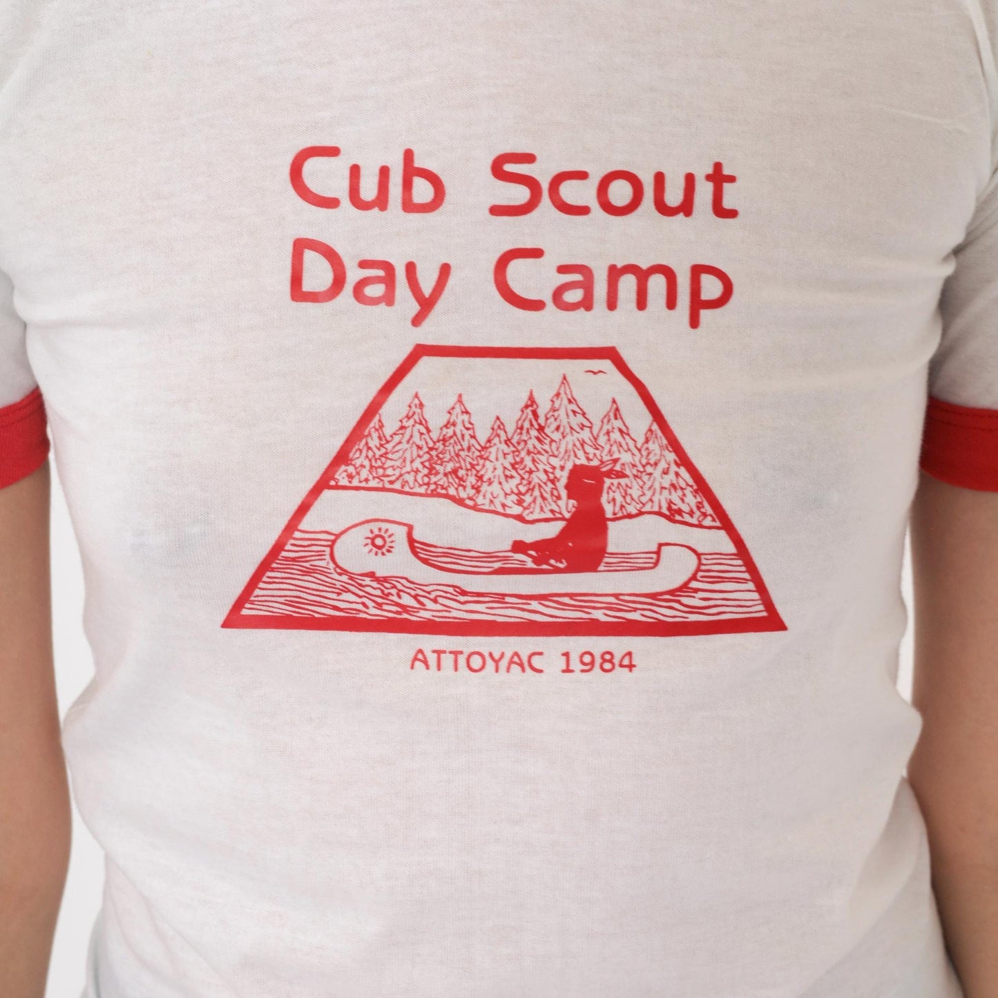 1980s Cub Scout Day Camp Attoyac Ringer Tee White Red Graphic 2XS