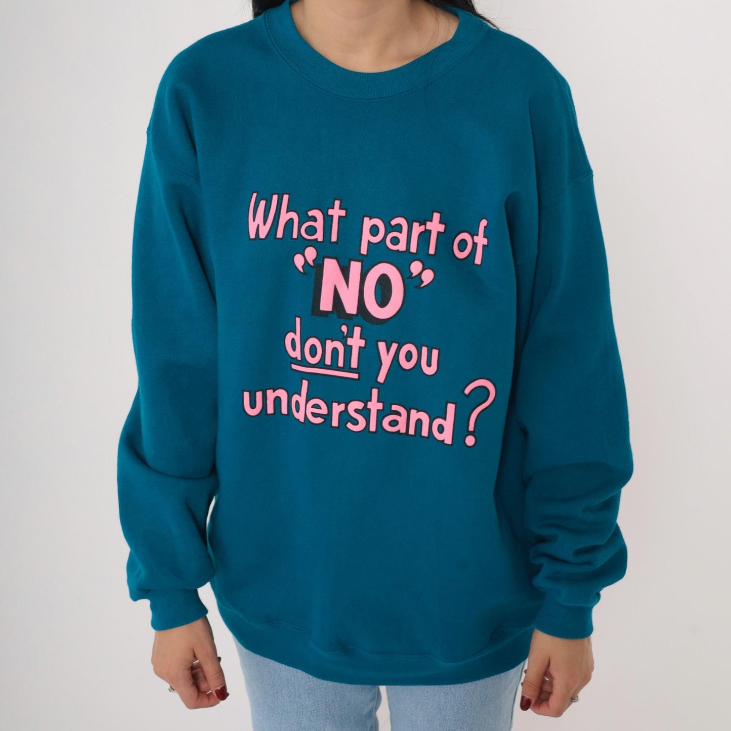 90s Hanes Slogan Sweatshirt What Part of No Blue Pink Crewneck Medium M