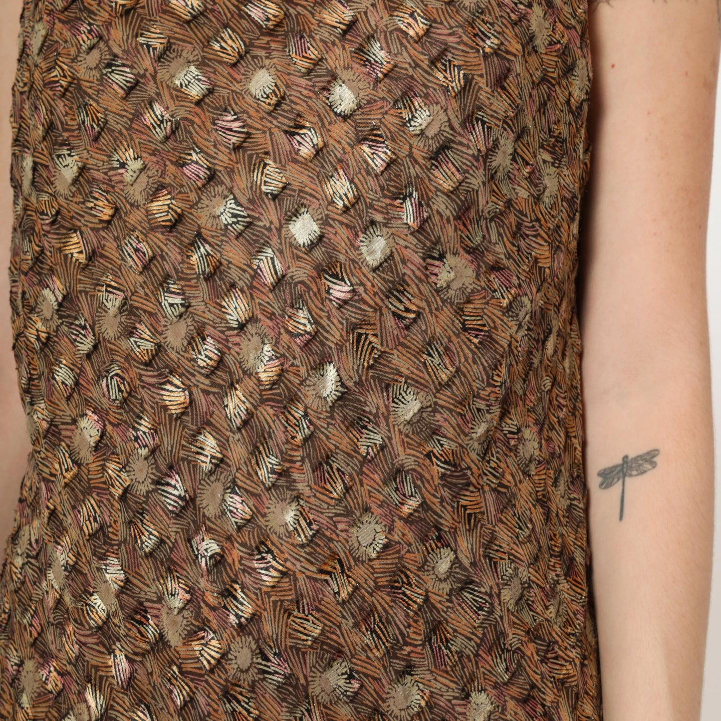 90s Sheer Metallic Floral Abstract Chiffon Mini Dress Scoop Neck Sleeveless Large L