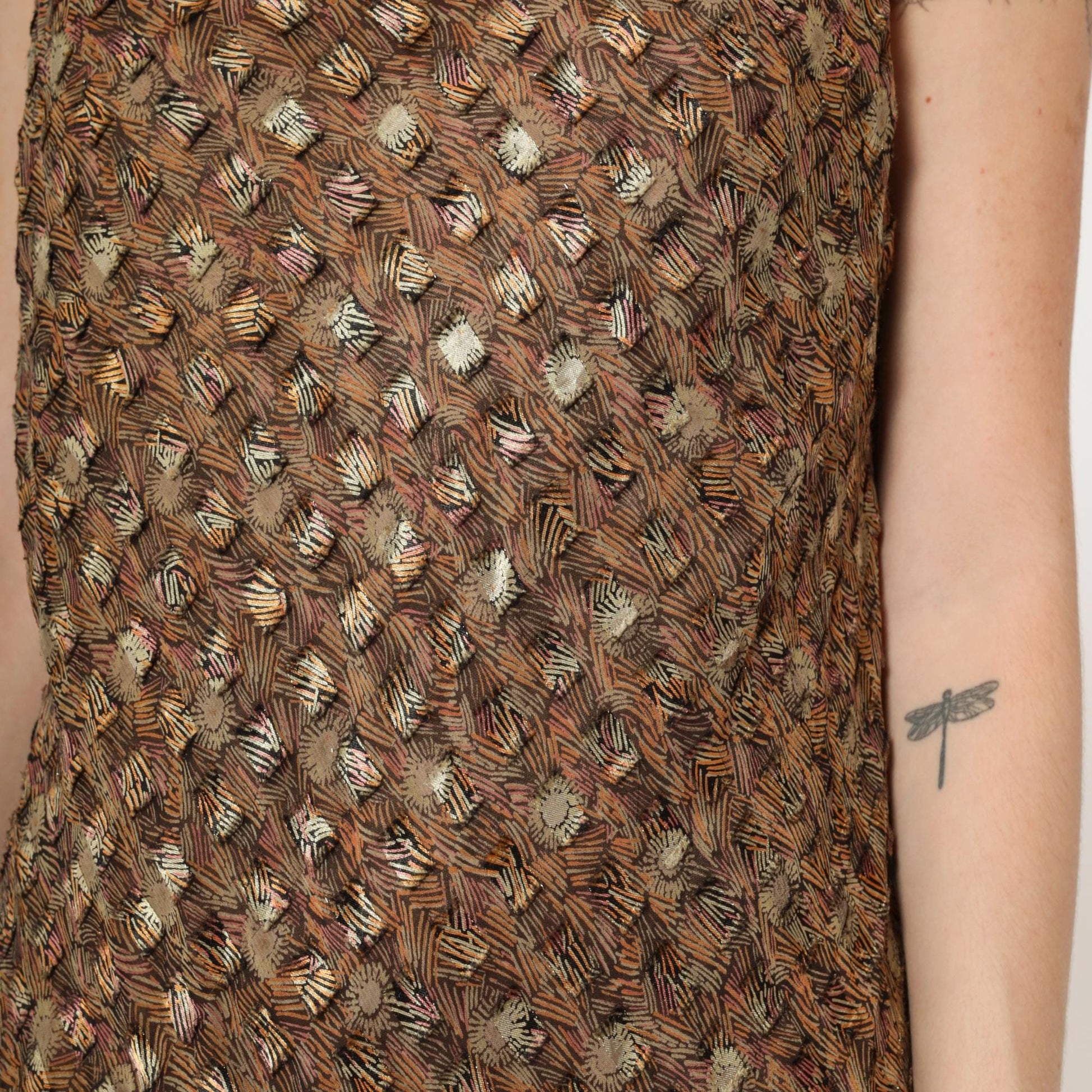 90s Sheer Metallic Floral Abstract Chiffon Mini Dress Scoop Neck Sleeveless Large L